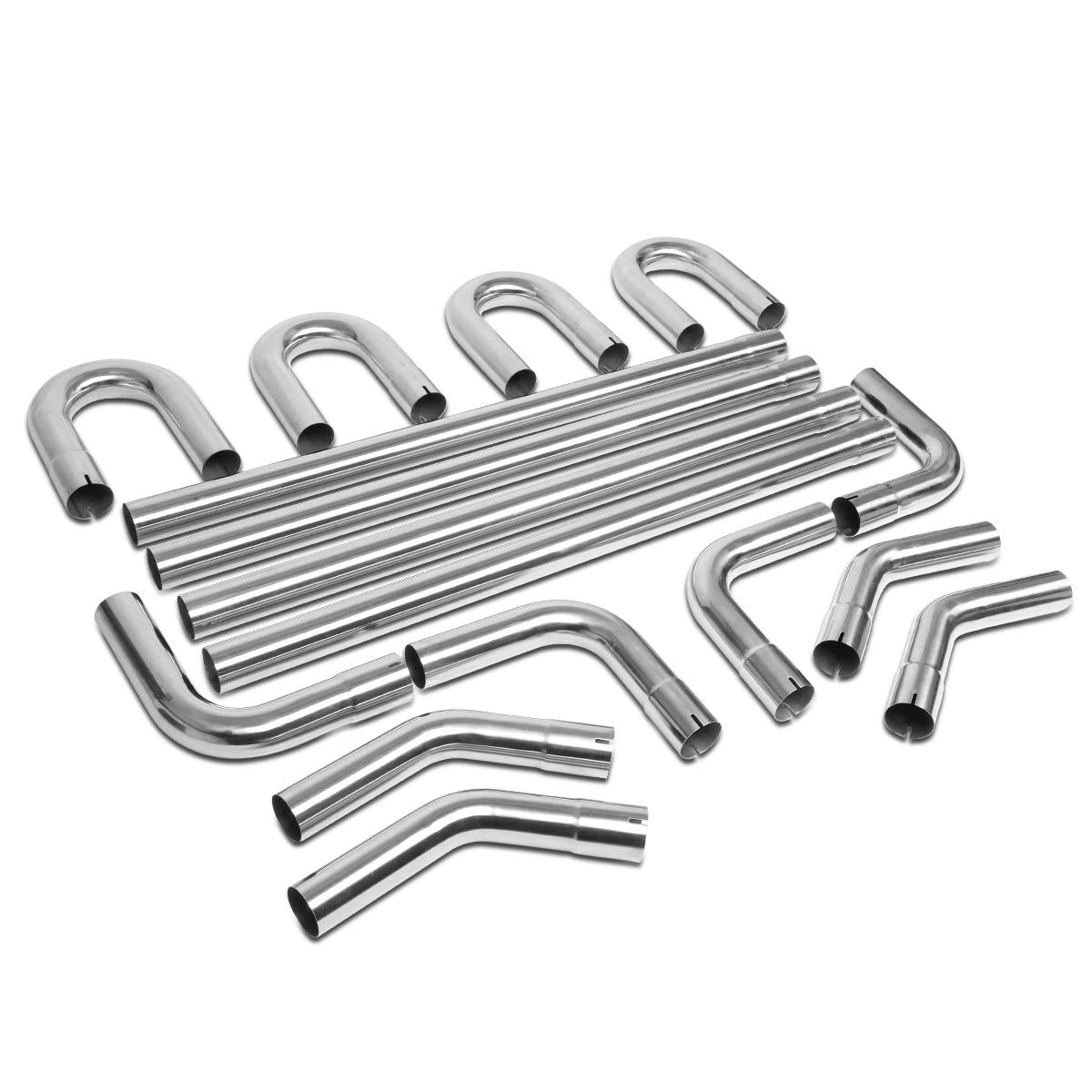 Dna Motoring Ztl-25Ss 16 Pcs 2.5 Inches Stainless Steel Diy Custom Exhaust Tubing Mandrel Bend Pipe Straight & U-Bend Kit, Unive