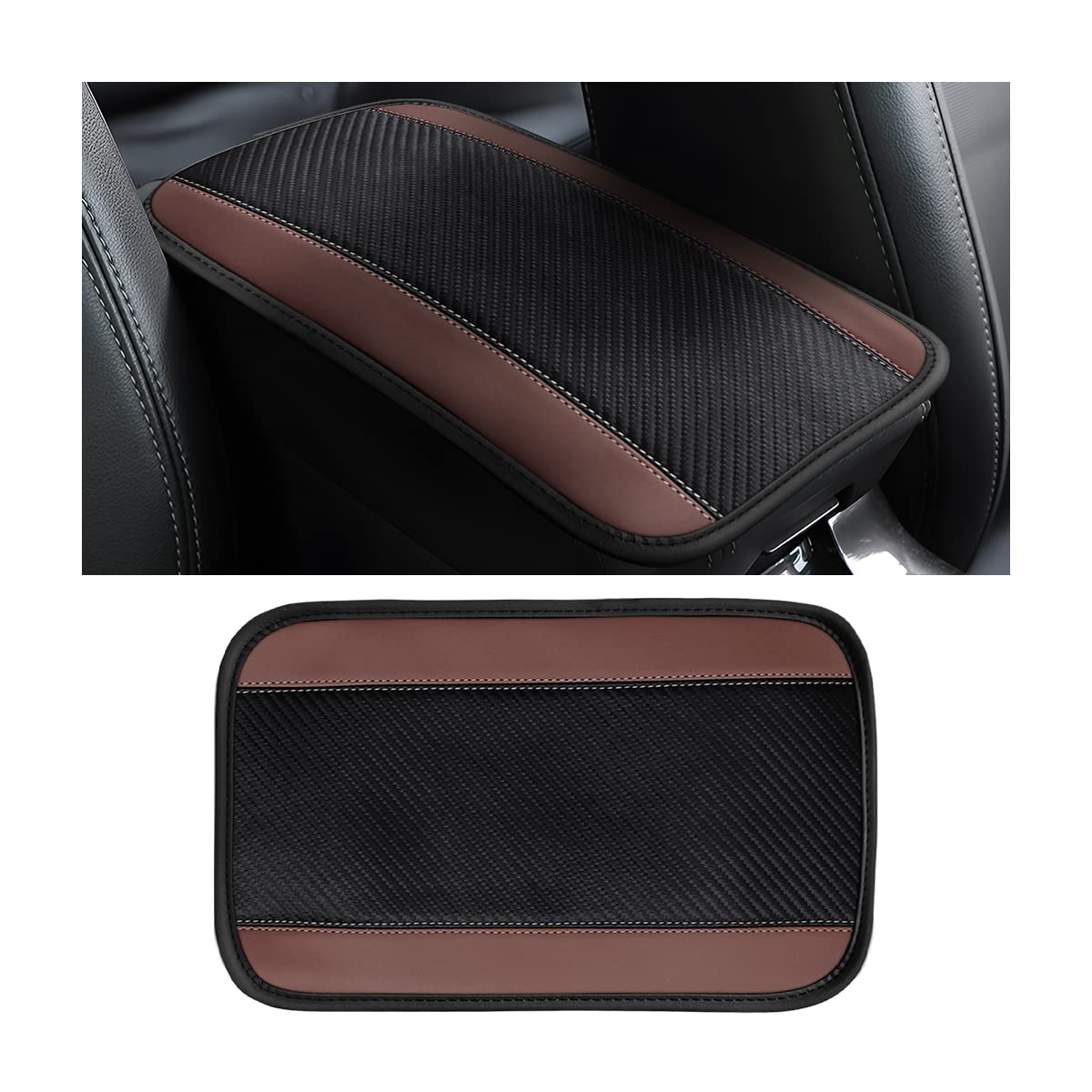 8Sanlione Car Center Console Cover, 12.6X7.5 Pu Leather Car Armrest Cover Universal Waterproof Center Console Pad, Car Accessories Interior Protection For Cars, Vehicles, Suvs (Brown)