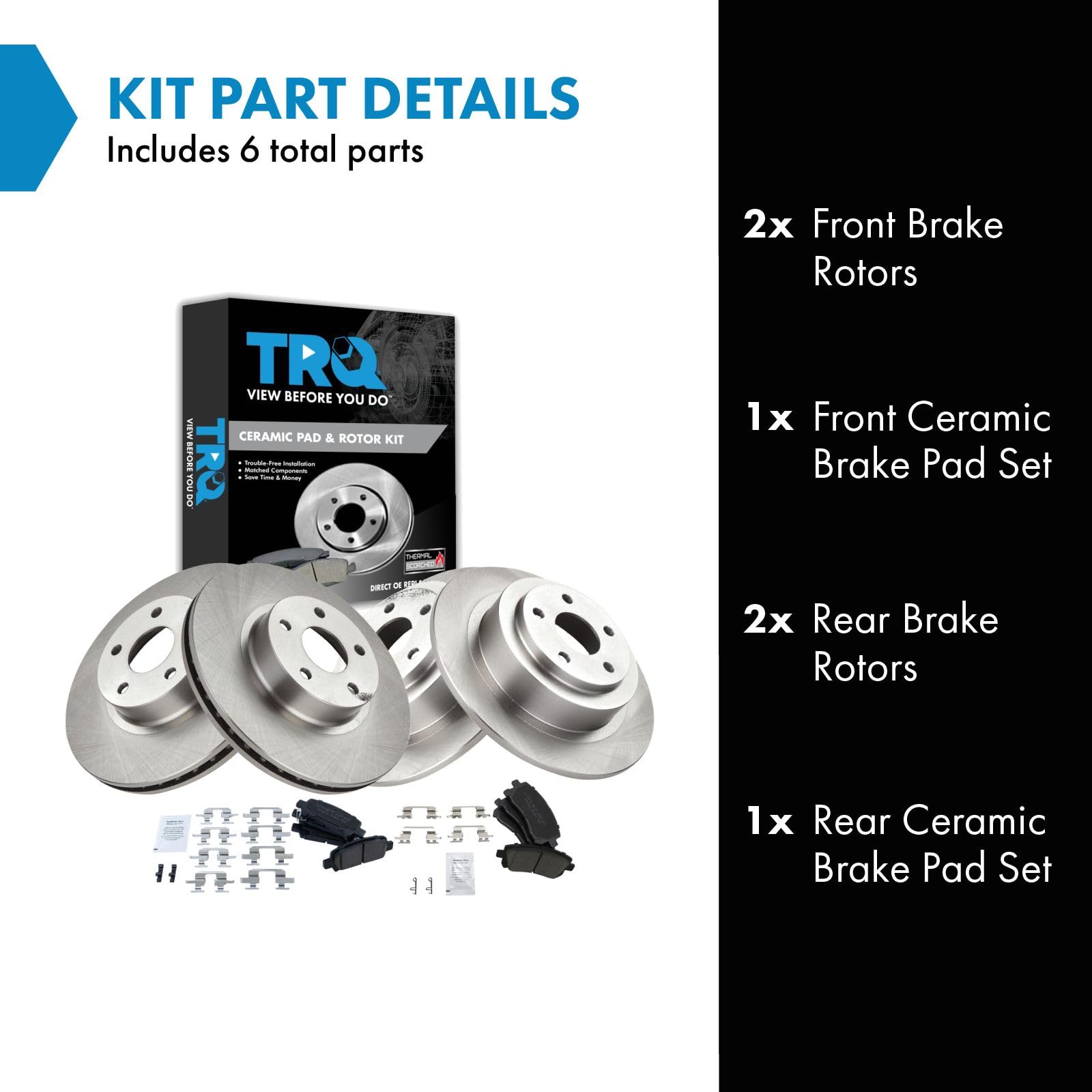 Trq Front And Rear Brake Pad & Rotor Kit Brake Pads Brake Rotor Ceramic Compatible With 2000-2002 Subaru Legacy 2000 Outback