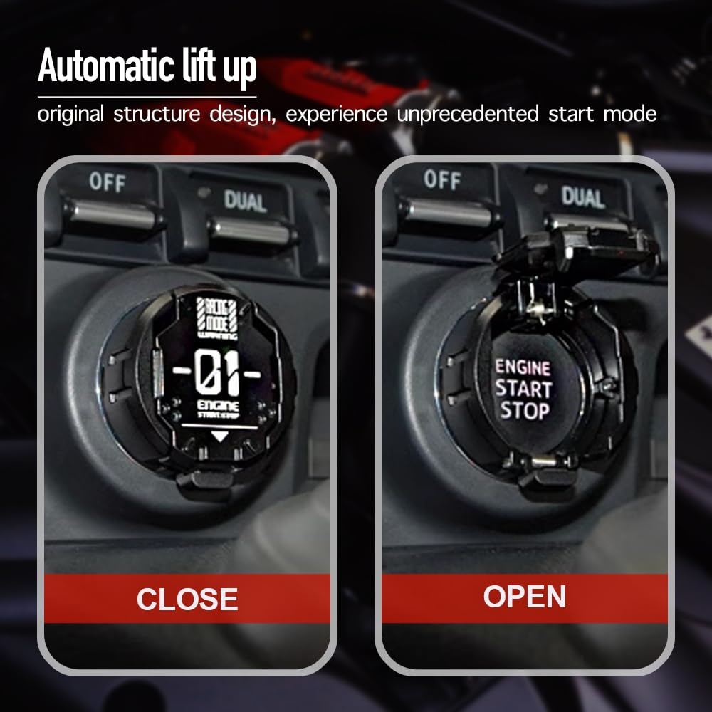 Tybasthe Push Start Button Cover, Metal Mecha Car Engine Start Stop Button Cover Protector, Cool Car Accessories Interior Decor