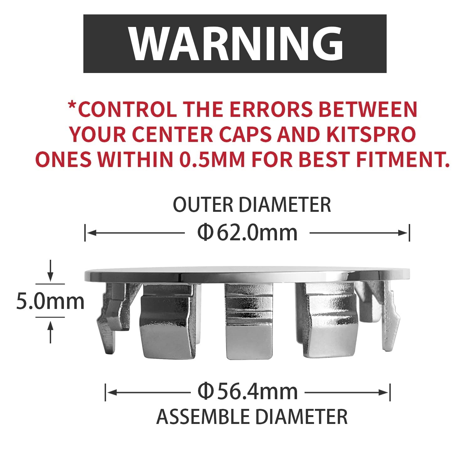 Kitspro 2.4Inch 60Mm Wheel Center Caps , Pack Of 4 (Chrome, Outer 60Mm , Inner 56Mm)