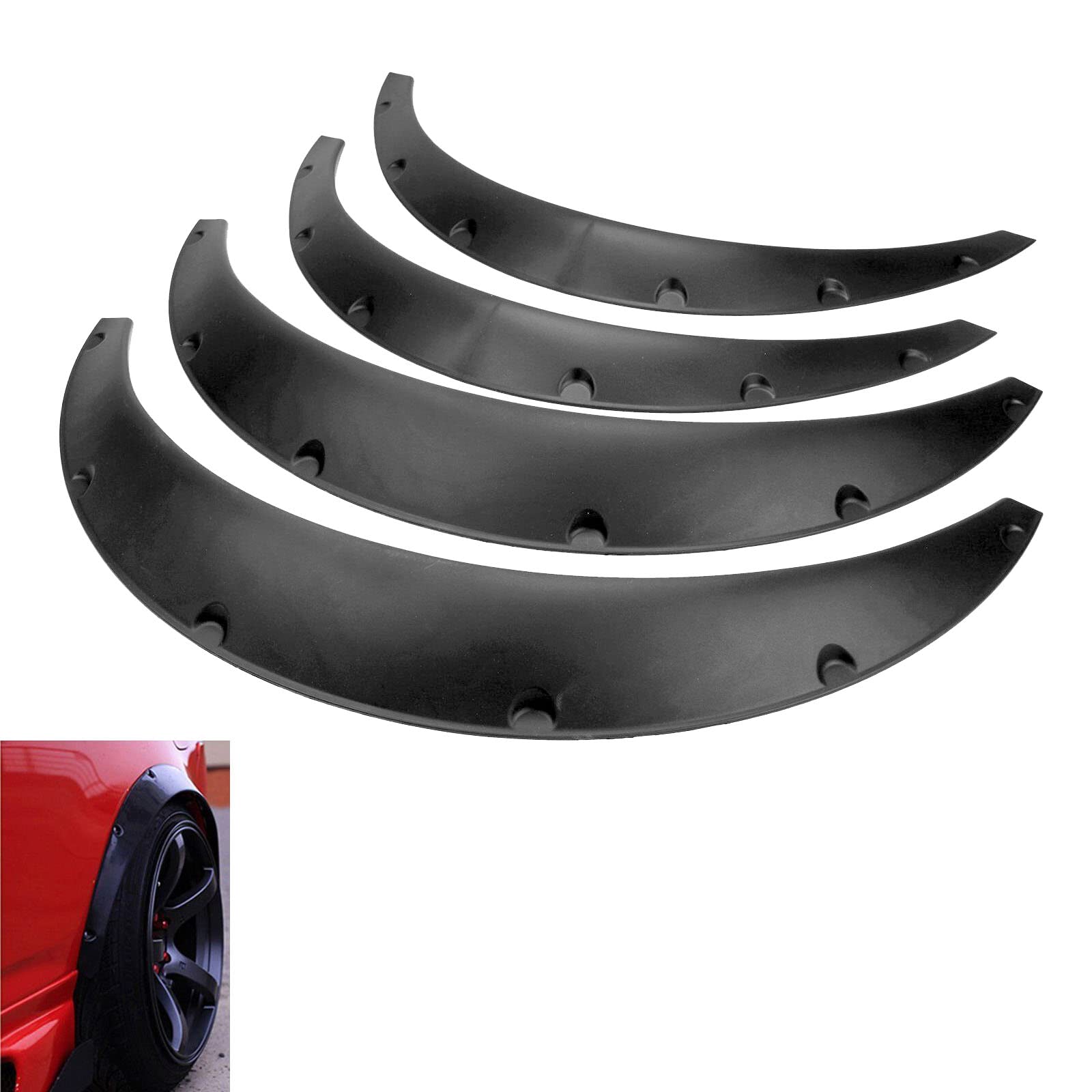 Blackhorse-Racing 4Pcs 780Mm+840Mm Universal Fender Flares Flexible Wide Body Car Kit Wheel Arches 2.25''/2.5'', Pack Of 4