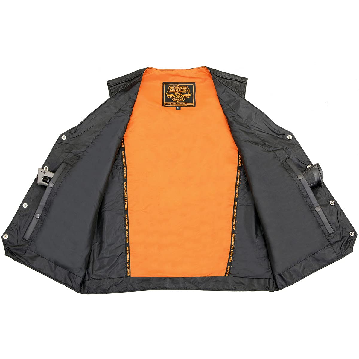 Milwaukee Leather Ml1368 Men'S Black Naked Leather V-Neck Motorcycle Rider Vest W/Buffalo Nickel Snaps Closure - 60