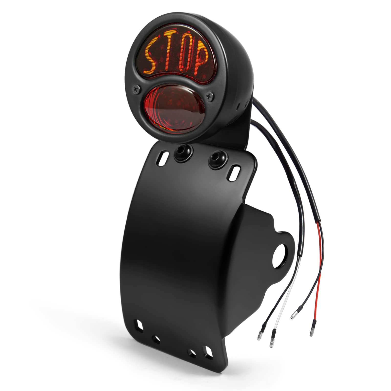 Amazicha STOP LED Tail Rear Light 3/4'' Curved Side Mount License Plate Bracket Brake Light Compatible for Harley Honda Yamaha S