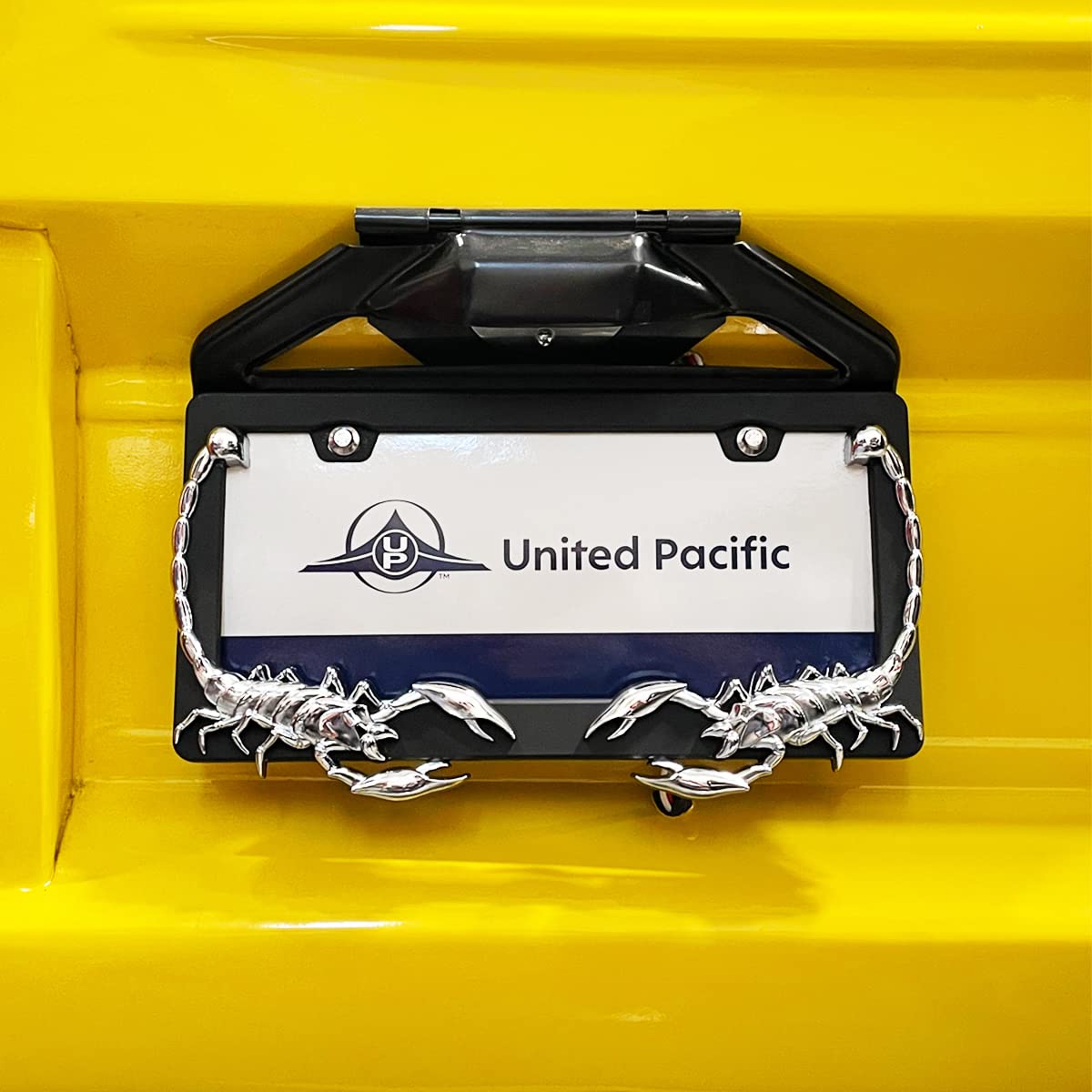 United Pacific Universal Die-Cast Metal, Chrome Scorpion License Plate Frame Holder For Cars, Trucks, Rvs, Semi, Car Accessories - 1 Unit
