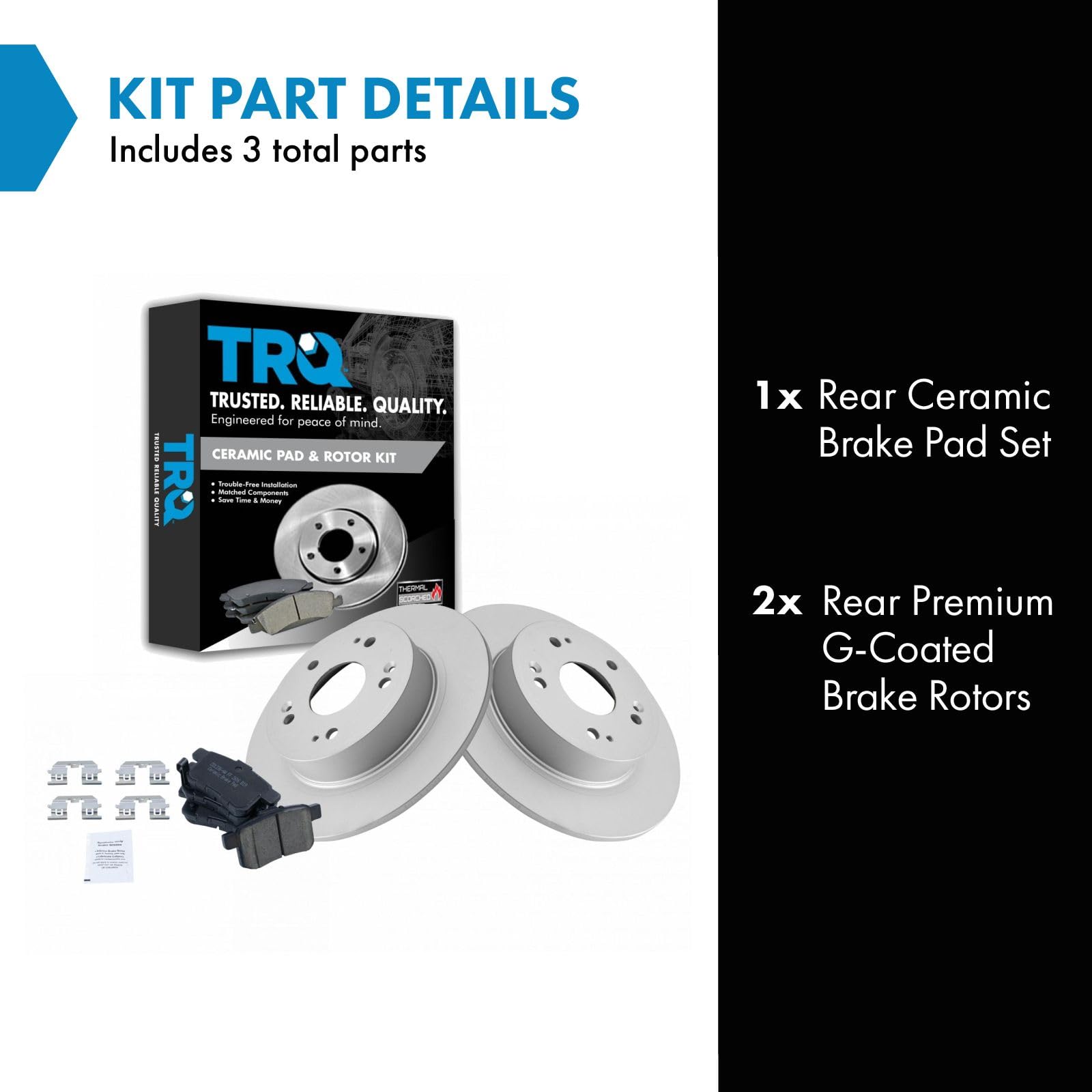 Trq Rear Brake Pad & Rotor Kit Brake Pads Brake Rotor Ceramic Solid Premium G-Coated Compatible With 2009-2014 Acura Tsx 2008-20