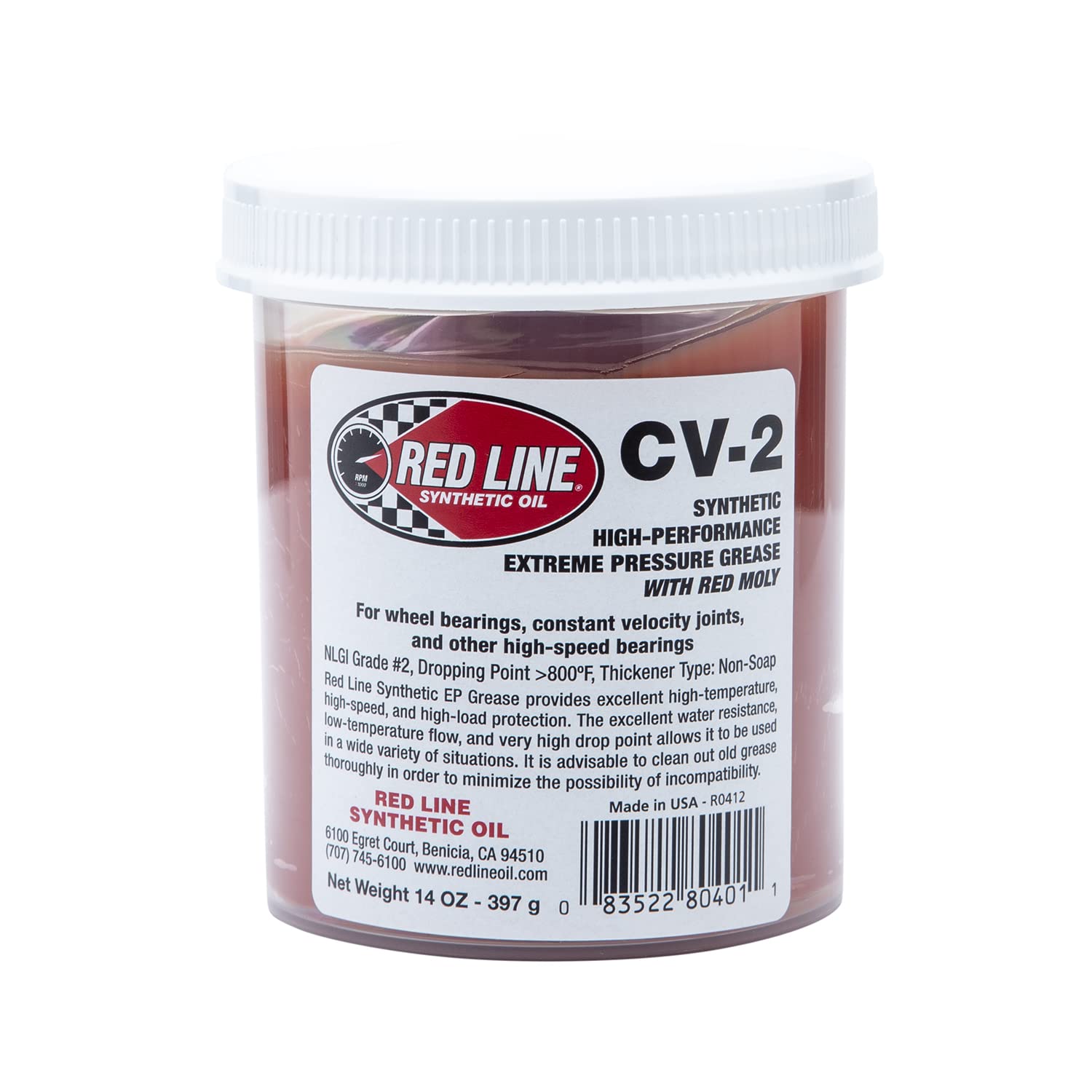 Red Line 80401 High Performance CV-2 Synthetic Grease, 14 Ounce Cartridge, Red Moly