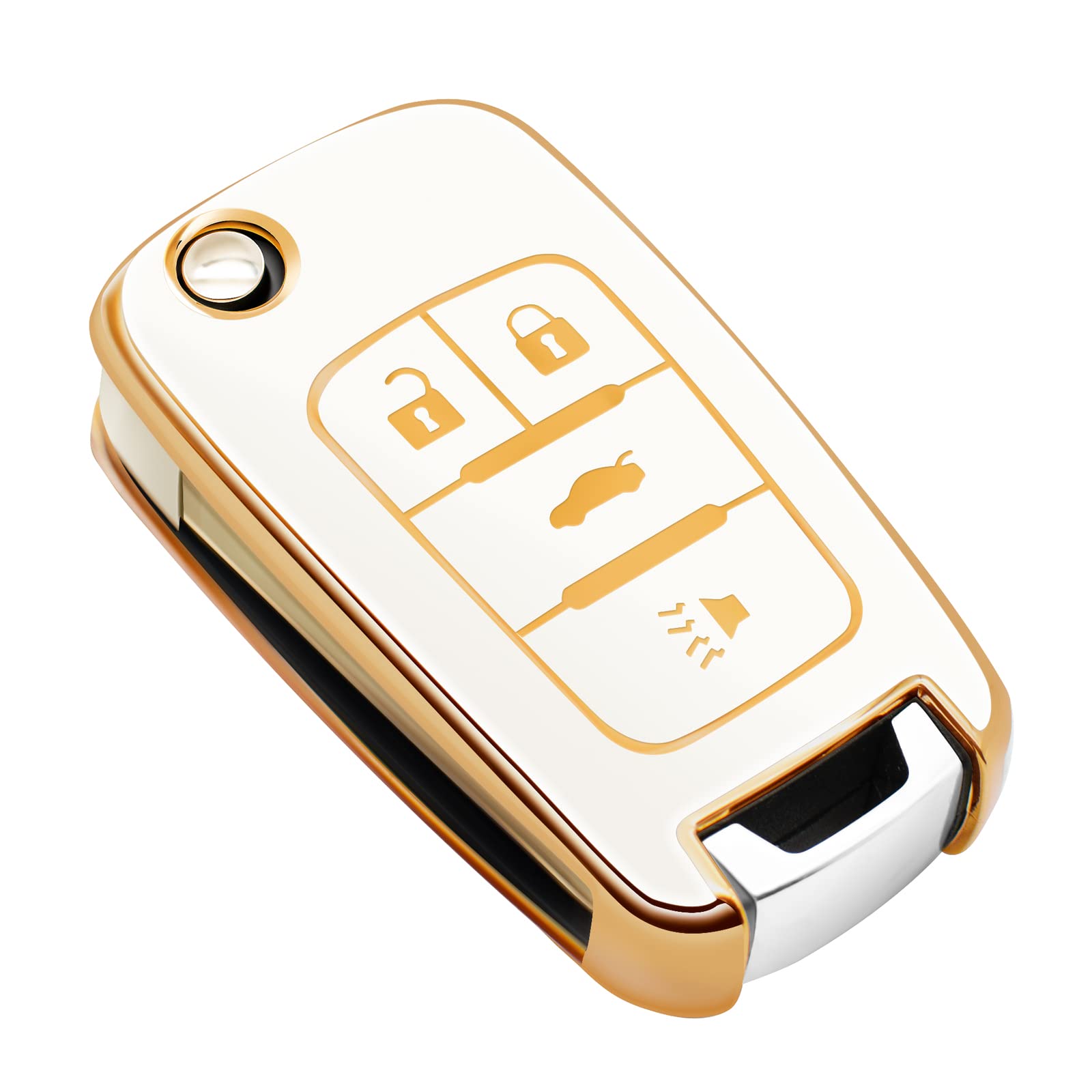 Feyoun Key Fob Cover Compatible With Buick Encore Chevy Chevrolet Camaro Equinox Impala Sonic Trax Gmc Terrain Flip 4 Buttons Tp