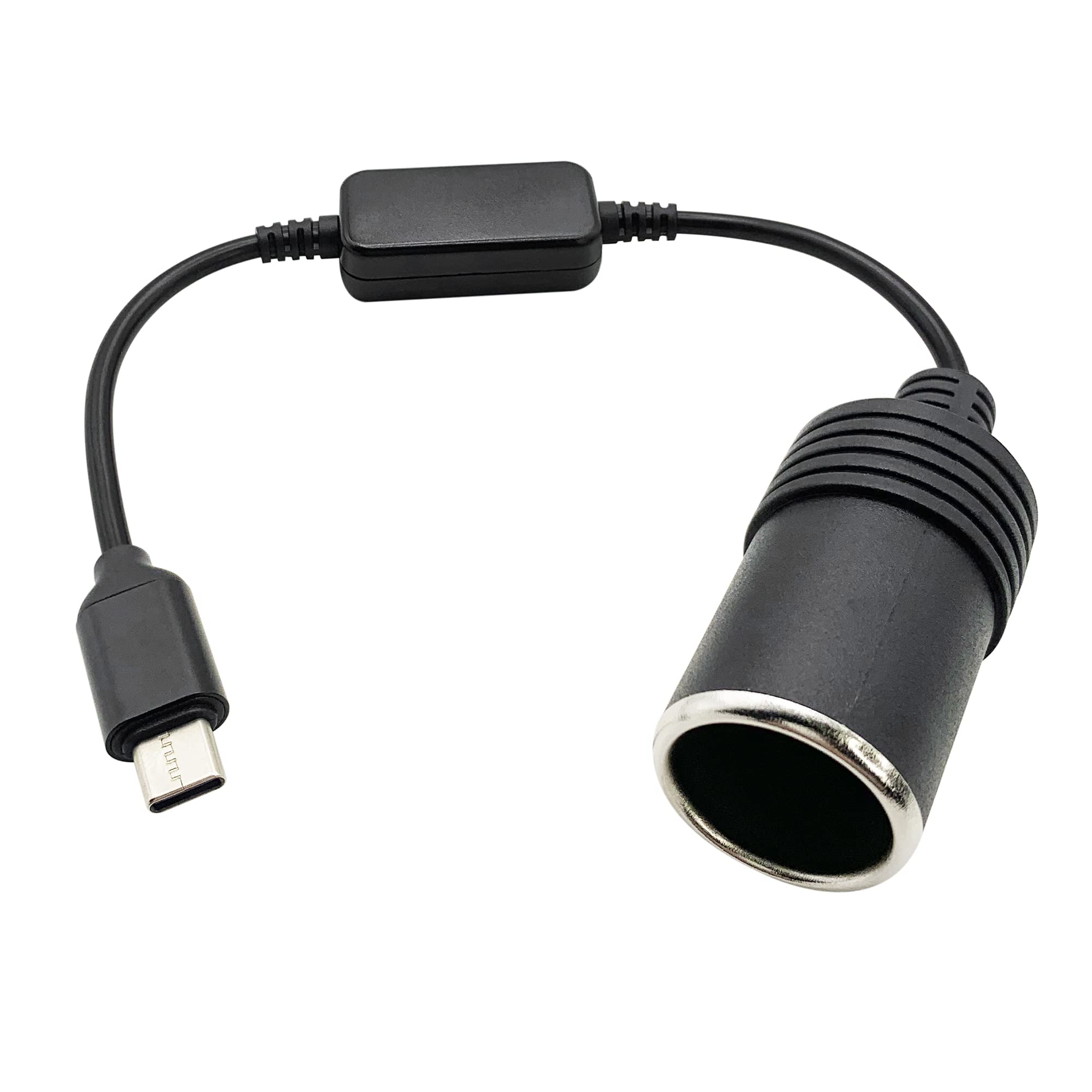 Kallaudo USB C to 12V Cigarette Lighter Adapter, 1Ft Converter Cable for Dash Cams, GPS