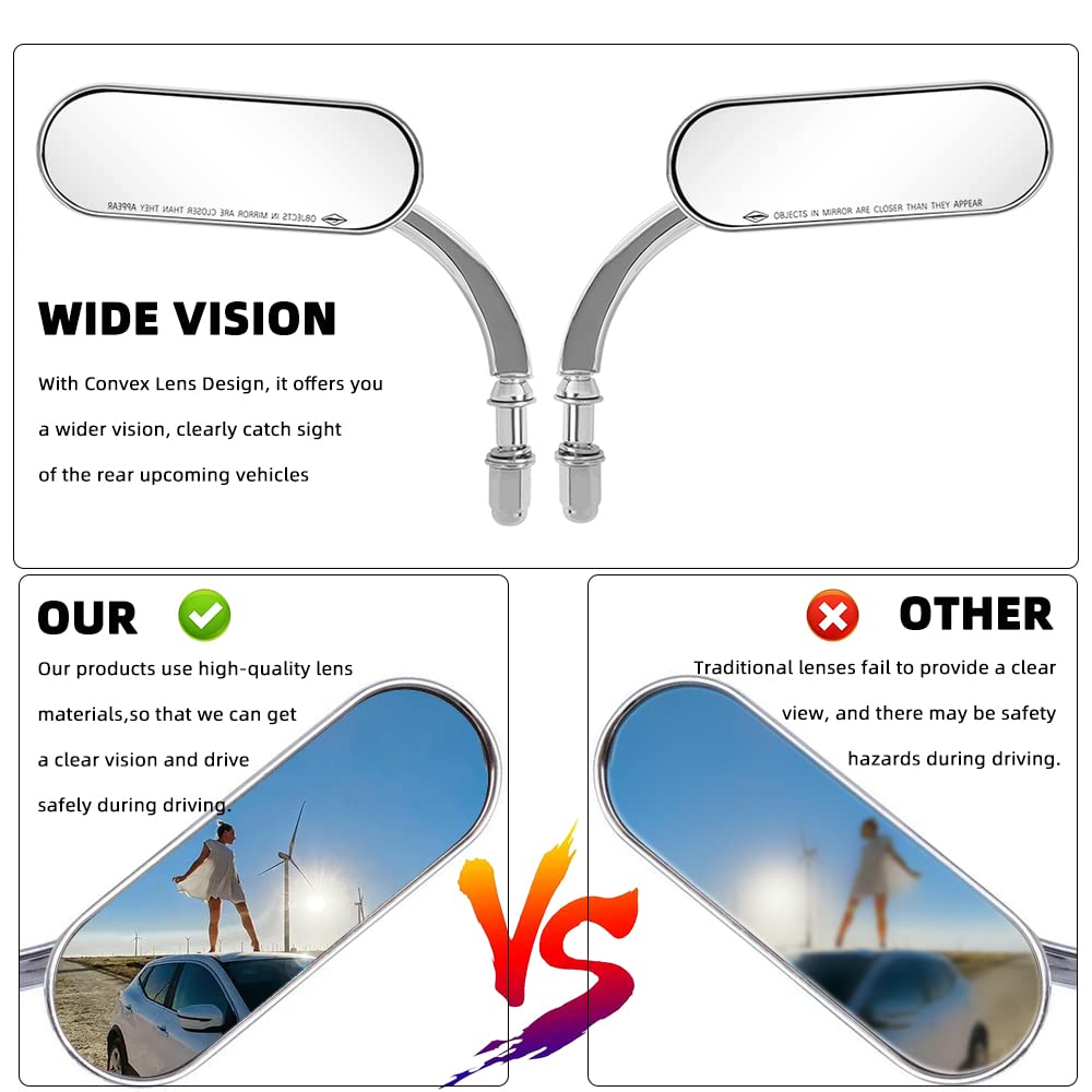 Goodfitment - Chrome Oval Shape Motorcycle Mirrors,Upgrade Rearview Motorcycle Mirrors Compatible With Harley Road King Softail