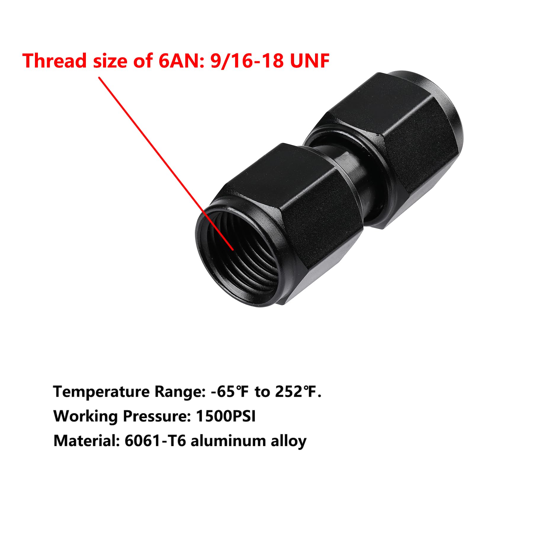 Ucreative 6An Female To 6An Female Straight Swivel Coupler Union Fitting Adapter Aluminum Black 2Pcs