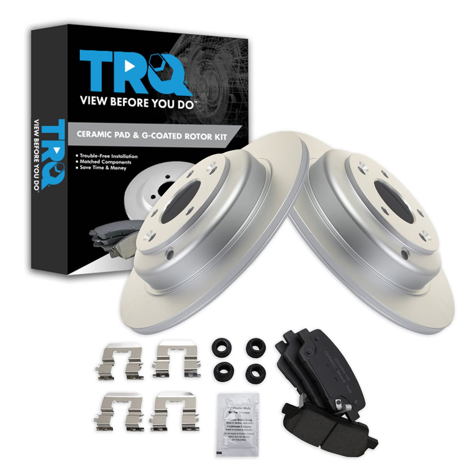 Trq Rear Brake Pad & Rotor Kit Brake Pads Brake Rotor Ceramic Premium G-Coated Compatible With 2010-2014 Hyundai Genesis Coupe