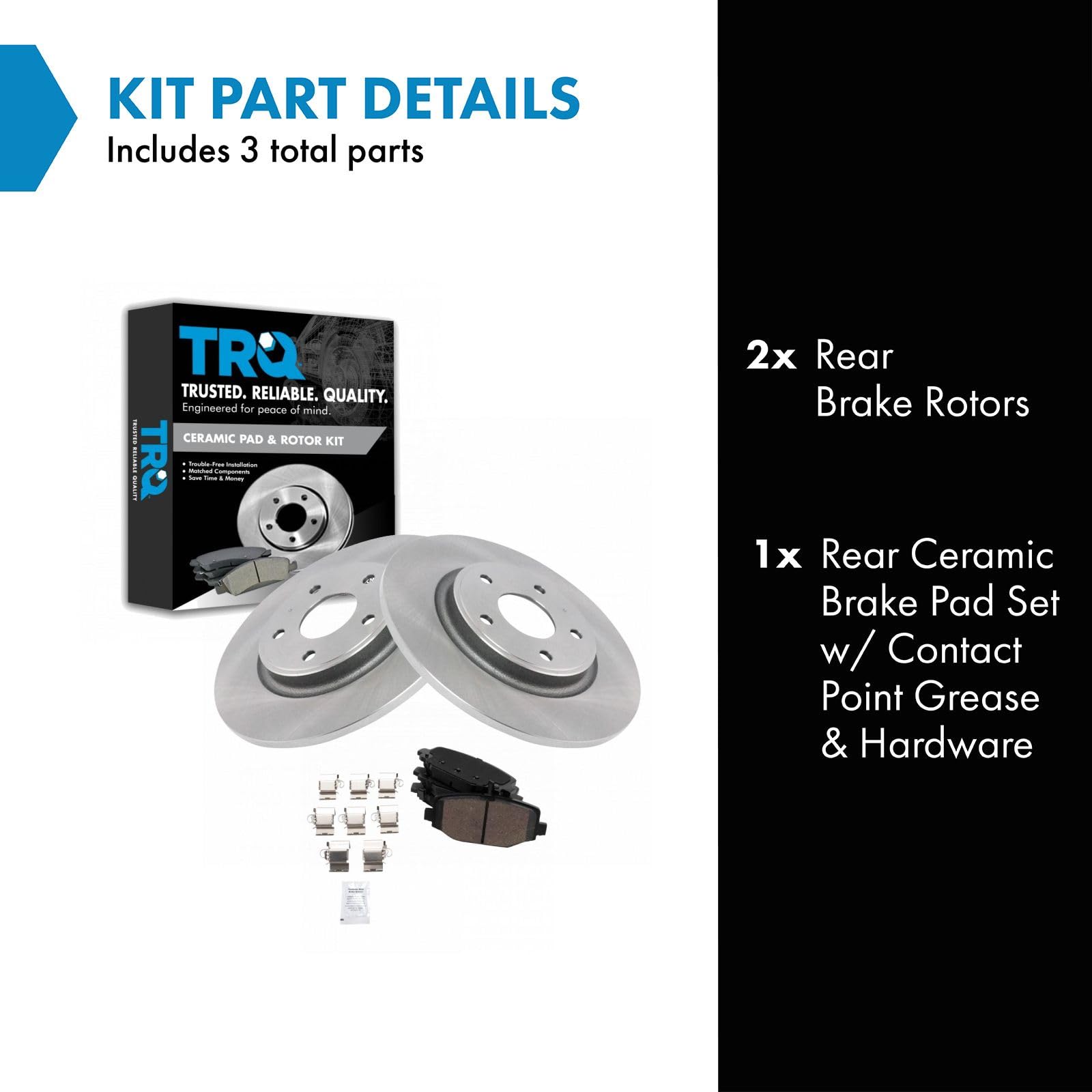 TRQ Rear Brake Pad & Rotor Kit Ceramic Compatible with 2012-2016 Chrysler Town & Country 2011-2020 Dodge Grand Caravan 2012-2020