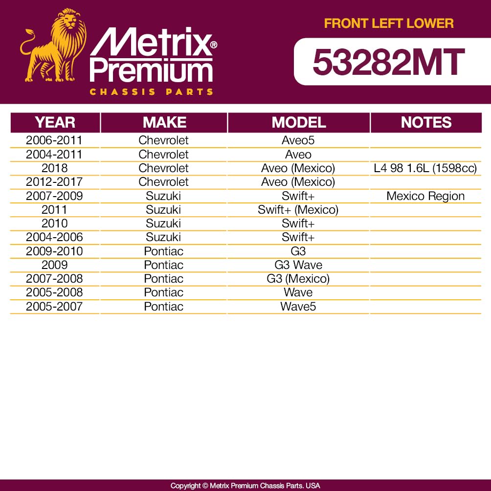Metrix Premium Chassis Parts - Front Left Lower Control Arm W Ball Joint & Bushing Assembly Fits 06-11 Chevrolet Aveo5, 04-11 Av