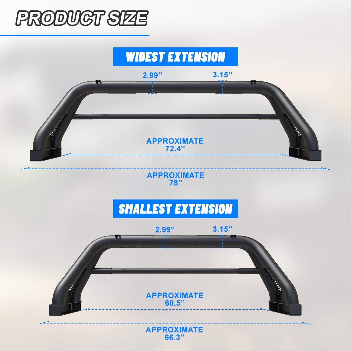 Roxx Universal Roll Bars For Full Size Pickup Trucks, Sport Chase Rack Roll Bar Fit For 1994-2010 Dodge Ram/2019-2023 Chevy Silverado/2001-2021 Toyota Tundra/1999-2023 Ford F150/2019-2023 Ford Ranger