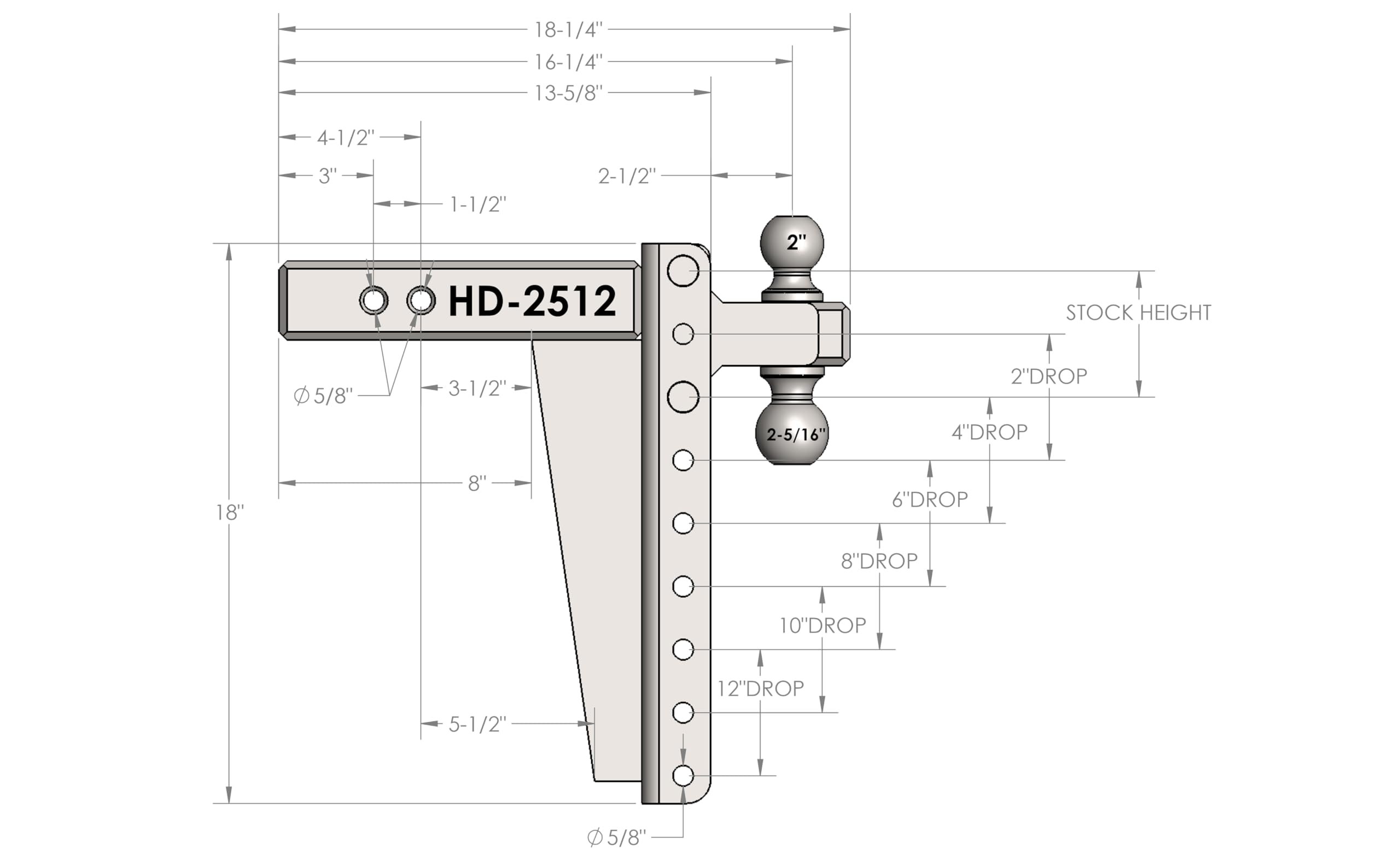 Bulletproof Hitches 2.5'' Adjustable Heavy Duty Trailer Hitch (22,000Lb Rating) - 12'' Drop/Rise Trailer Hitch With 2'' & 2-5/16