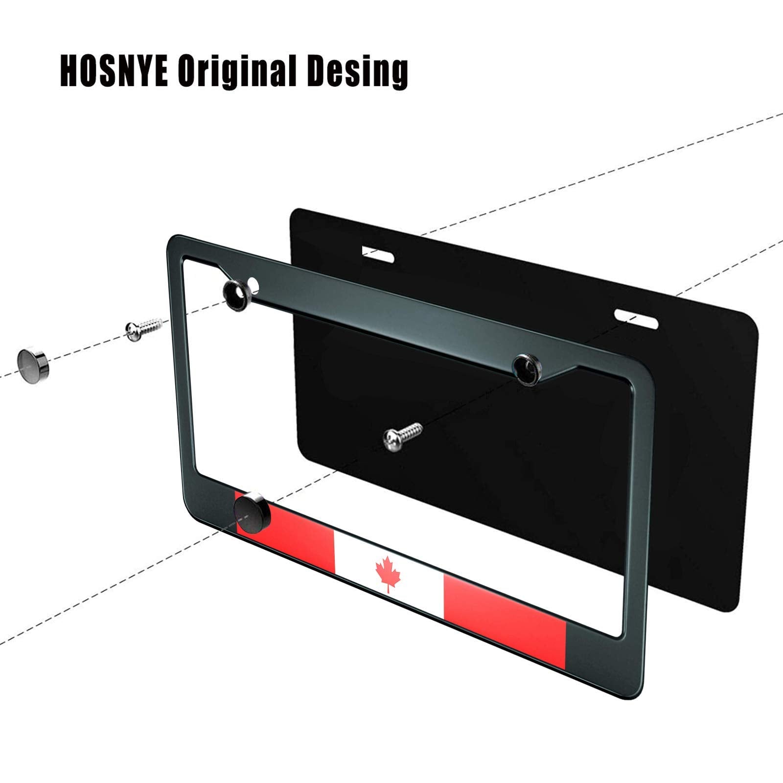 HOSNYE National Flag of Canada License Plate Frame Red Maple Leaf Metal License Plate Cover Front Plates Frames Car Tag Frame fo