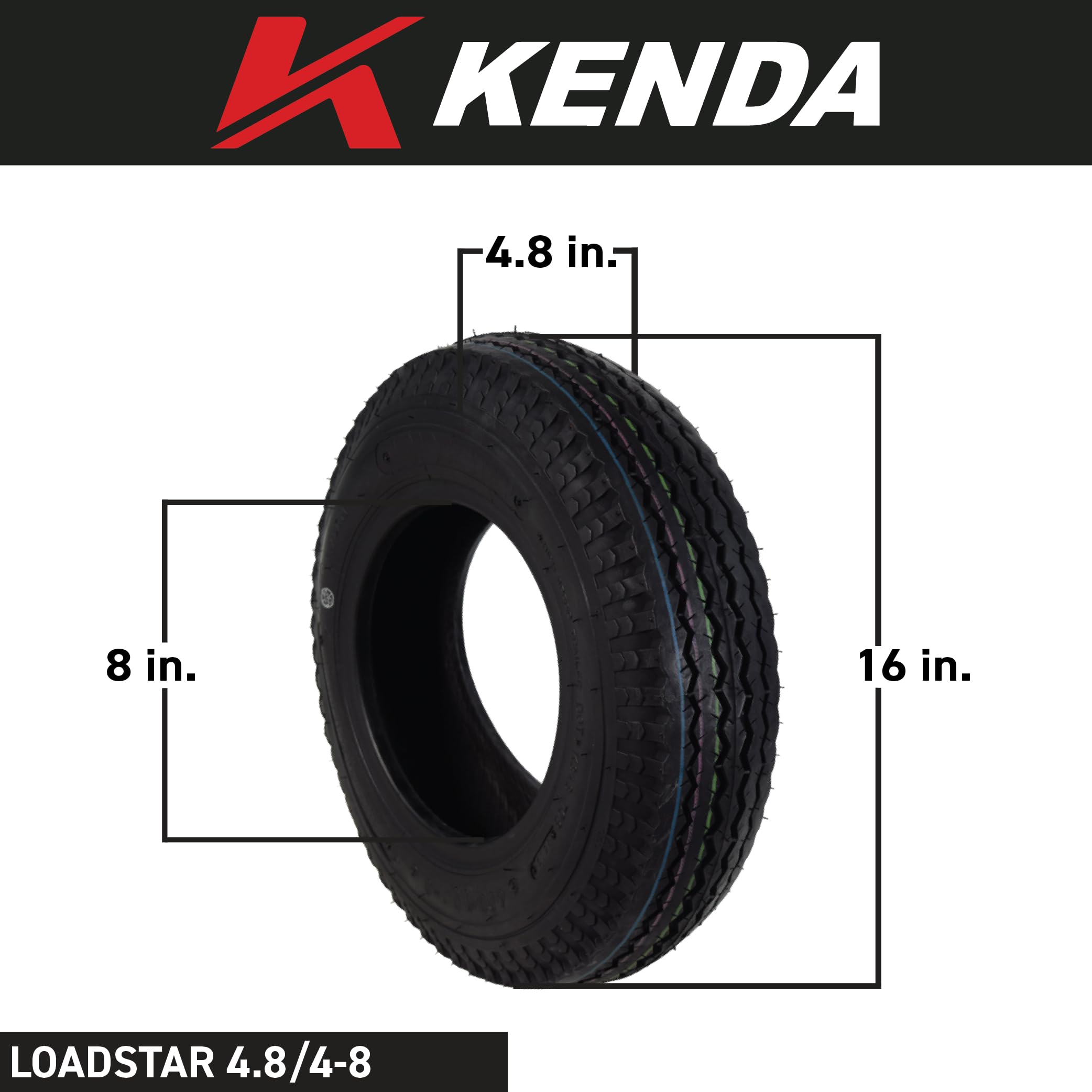 Kenda K371 4.80/4.00-8 Loadstar Trailer Tire - 4.80-8/4.00-8 Bias Ply - Durable, High-Load Capacity For Utility Trailers, Cargo