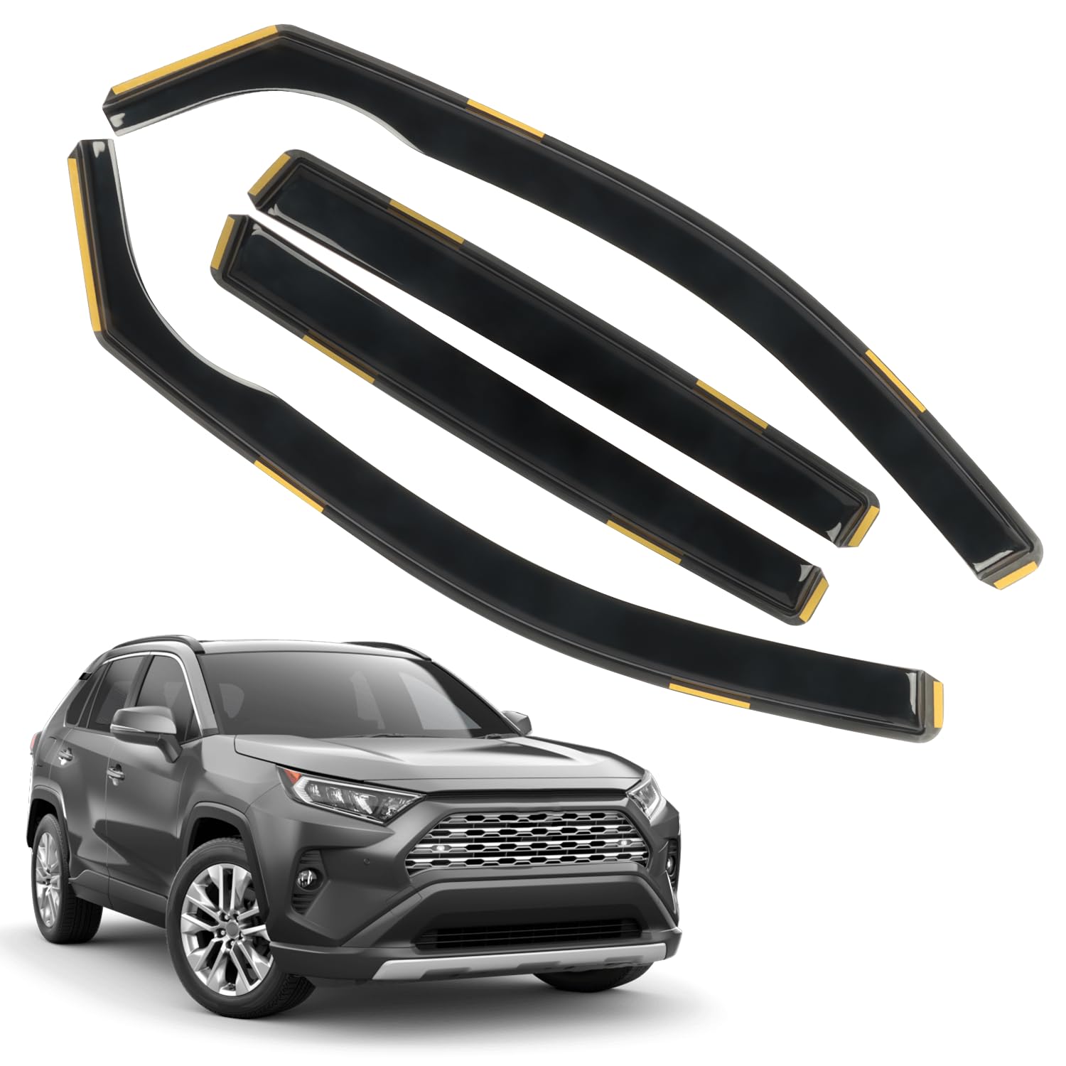 4 PCS in-Channel Window Rain Guards Fit for 2019-2024 Toyota RAV4, Smoke Tinted Vent Window Visors, Window Vent Deflector, Sun V