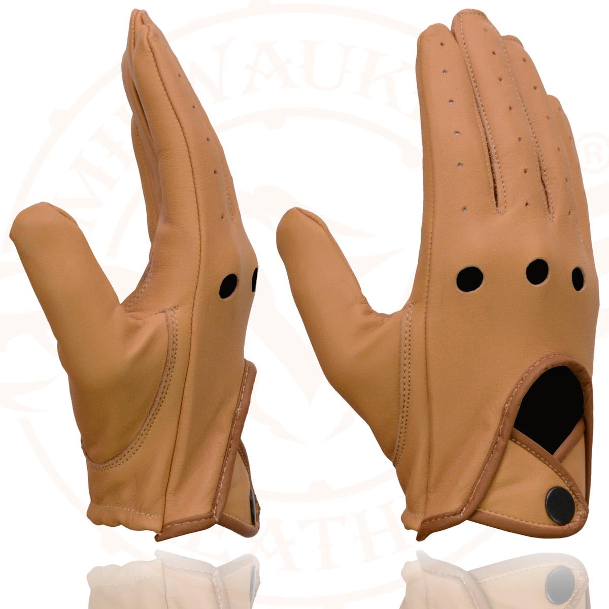 Milwaukee Leather MG7508 Men's Saddle Perforated Full-Finger Motorcycle Riding Gloves with Breathable Open Knuckle - Large