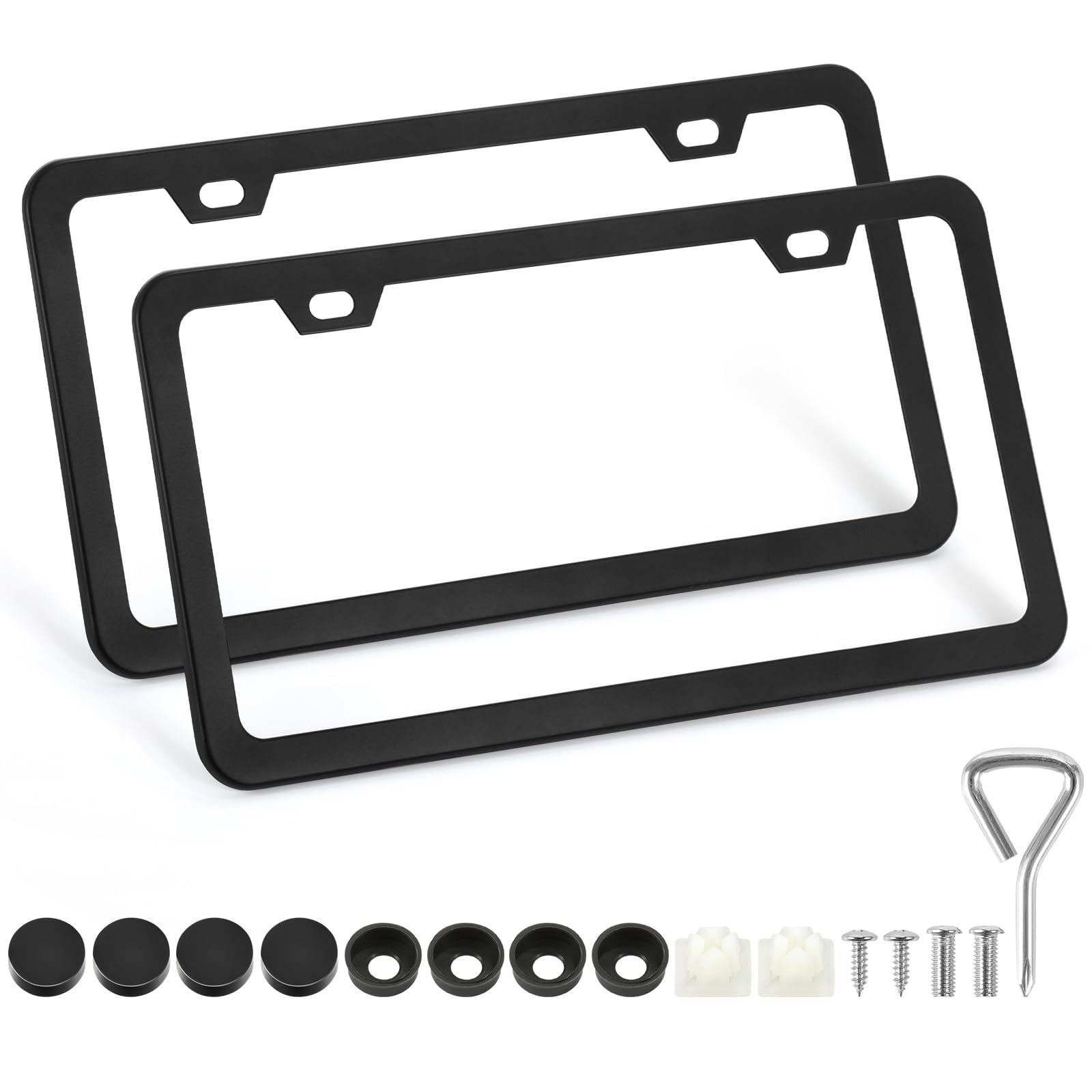 2 Pack License Plate Frames, 2 Holes Matte Black License Plate Frame,Aluminum License Plate Holder With Free Screws Fasteners Ca