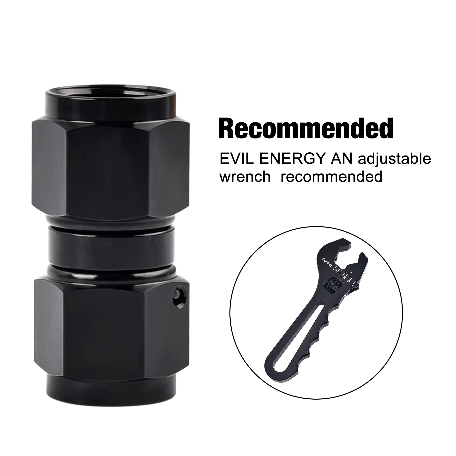 Evil Energy 12An Female To 12An Female Straight Swivel Coupler Union Fitting Adapter Aluminum Black