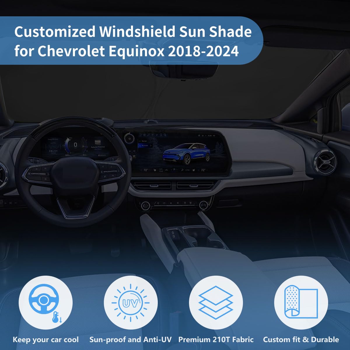 Windshield Sun Shade For Chevrolet Equinox 2018 2019 2020 2021 2022 2023 2024 Accessories Fit Chevy Window Sunshade Sun Visor Wi