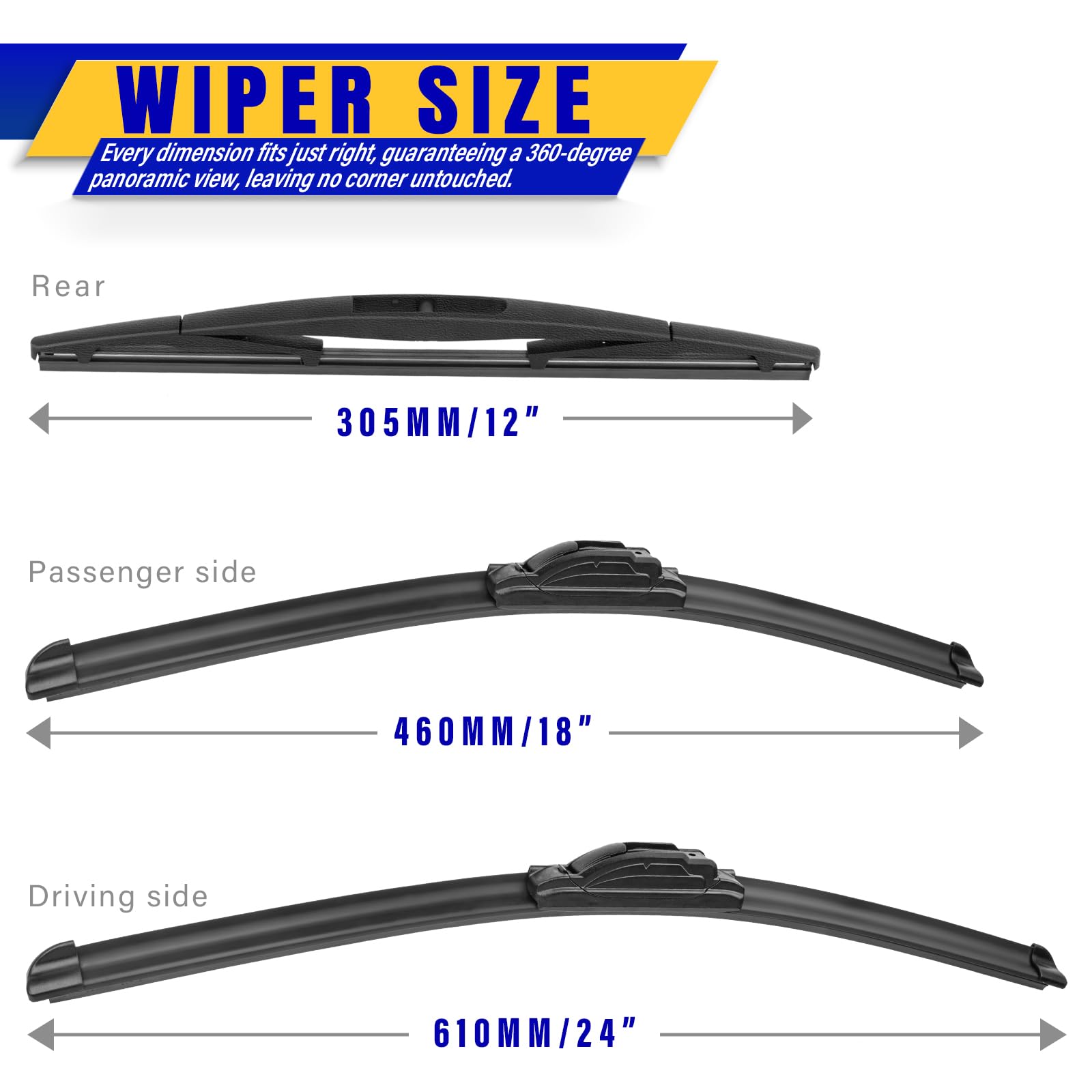 3 Wipers Replacement For Mazda 3 2014-2018, Windshield Wiper Blades Original Equipment Replacement - 24''/18''/12'' (Set Of 3) U