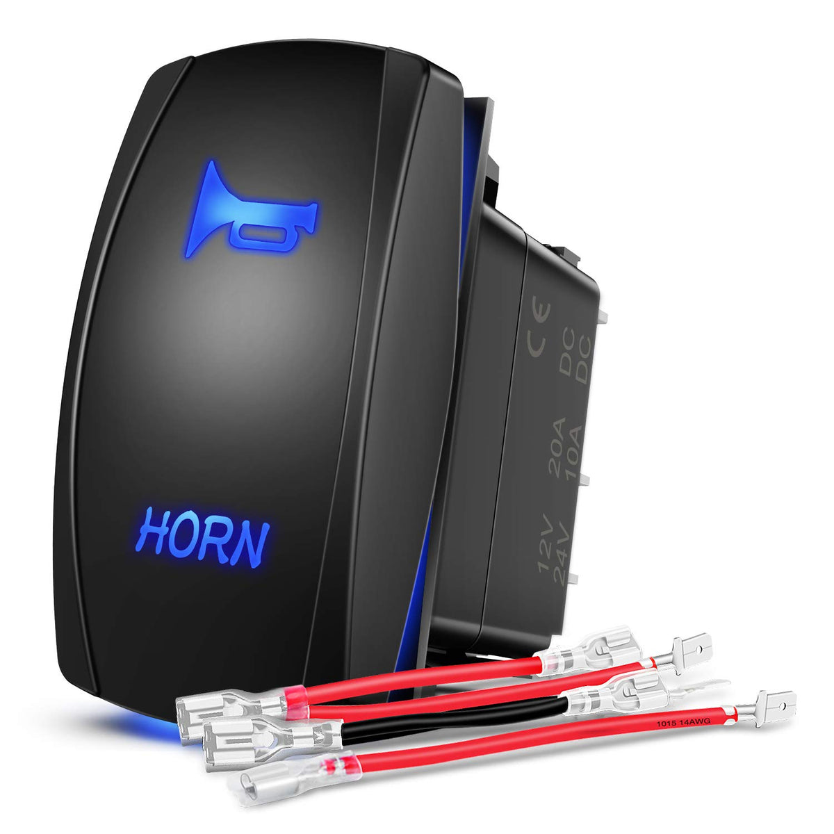 Nilight Horn Switch Momentary Laser Rocker Switch 5PIN On/Off LED Light 20A/12V 10A/24V Switch with Jumper Wires Set for Cars Je