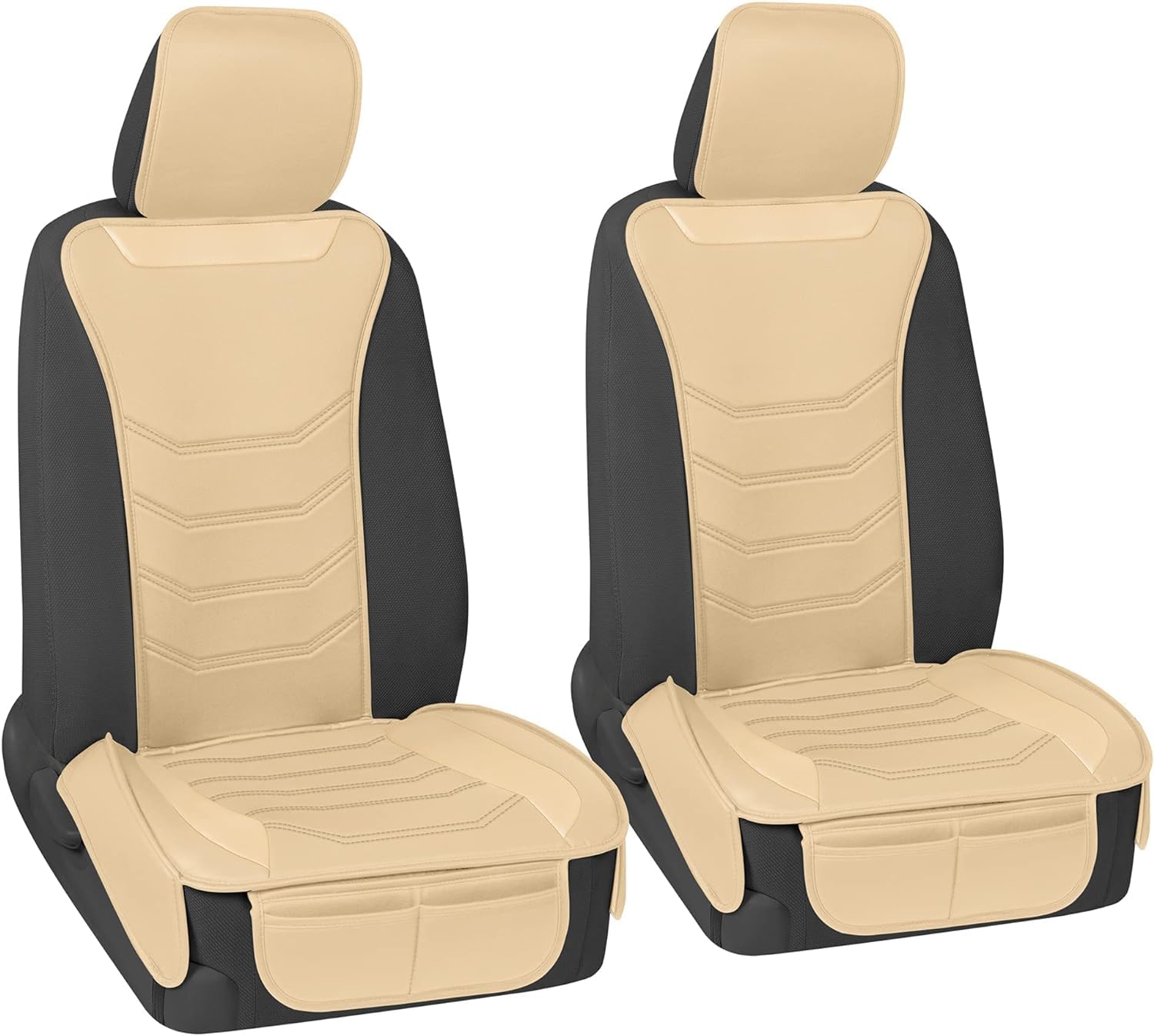 Motor Trend Luxefit Solid Beige Seat Covers For Cars Trucks Van Suv (2 Pack), Premium Faux Leather Car Seat Covers, Easy To Inst