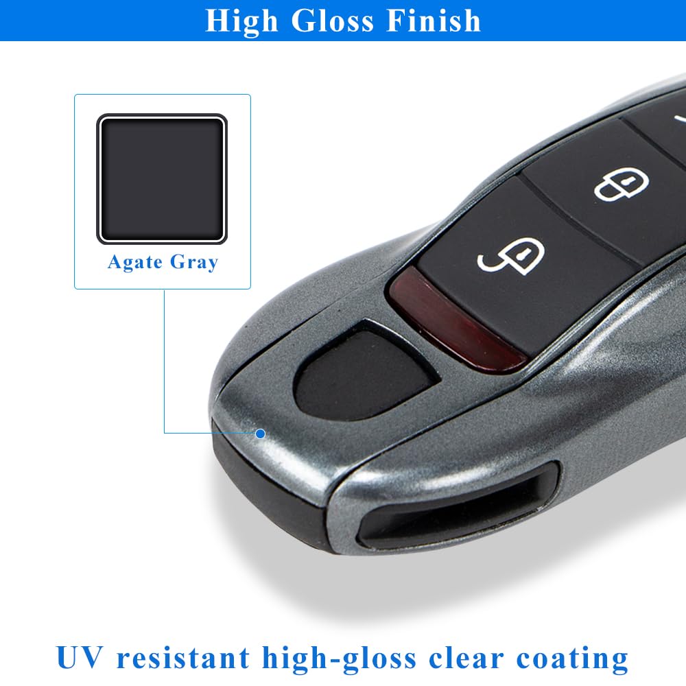 Aerobon 3-Piece Painted Key Cover Key Fob Shell Compatible With Porsche Key Shell Replacement (Mk1, Agate Grey)