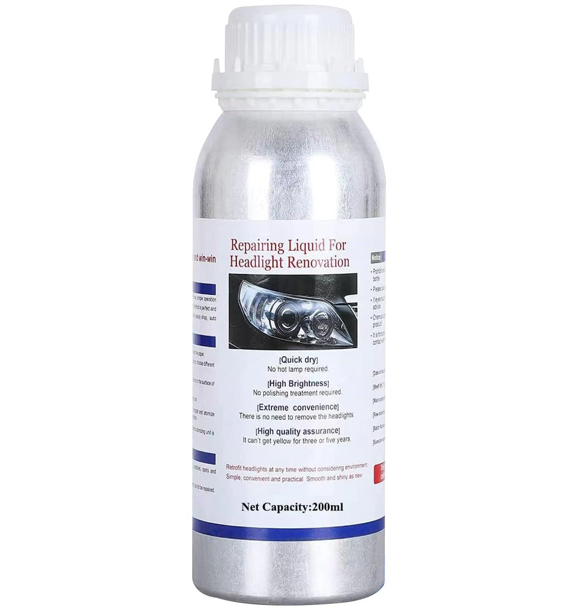 Ghguole 200ml Car Headlight Restoration Liquid, Headlight Restoration Kit Refill Bottle, Auto Headlight Anti-Scratch Lens Repair