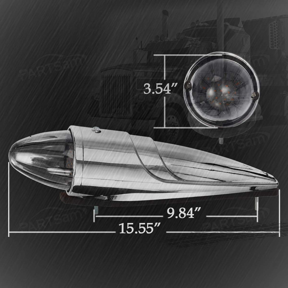 Partsam 5Pcs 21Led Smoke Torpedo Cab Marker Roof Running Top Lights Assembly Super Bright Chrome Heavy Duty Trucks Lights Replacement For International Kenworth/Peterbilt/Freightliner/Mack