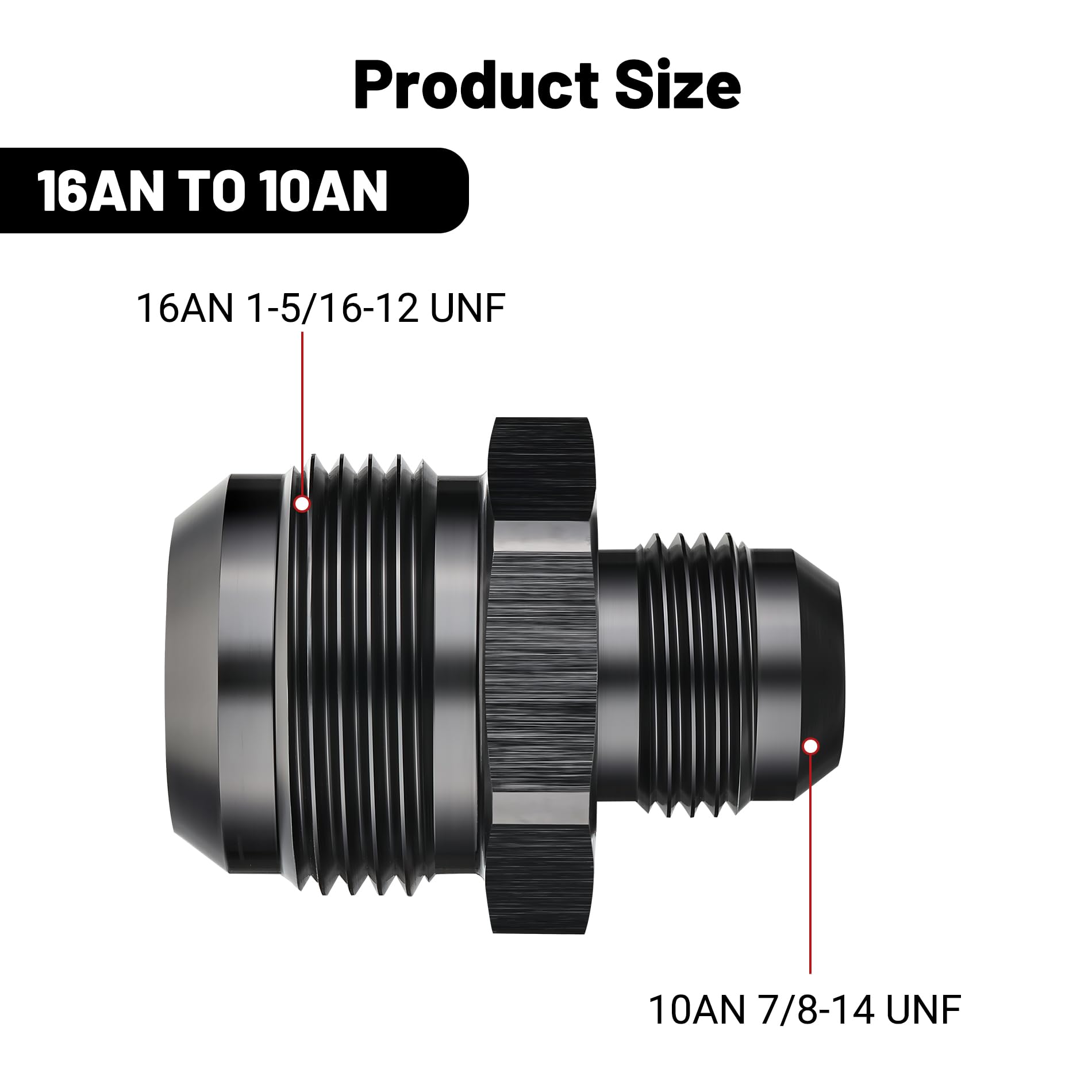 EVIL ENERGY 16AN Male to AN10 Male Flare Reducer Coupler Union Straight Adapter Fitting Black