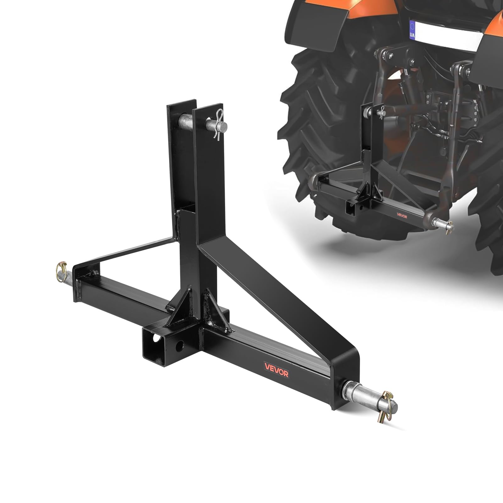 VEVOR 3 Point Trailer Hitch with 2 in Receiver, 3pt Quick Hitch Attachment for Category 1 Tractor, 3000lbs Capacity, Tow Drawbar