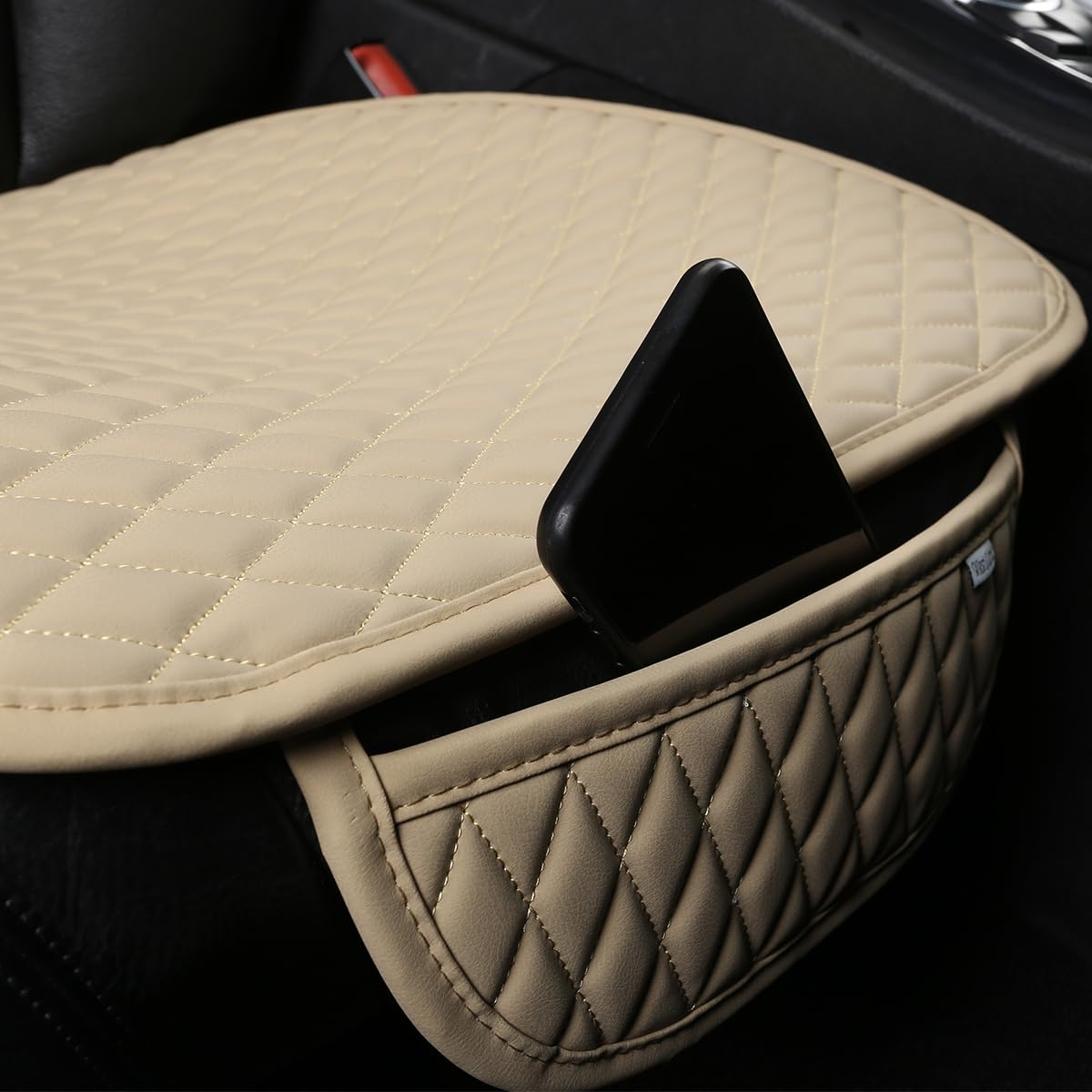 West Llama Pu Leather Car Seat Bottom Covers Protectors Include 1 Rear Bench Seat Cover Universal Fit 90% Vehicles,Beige