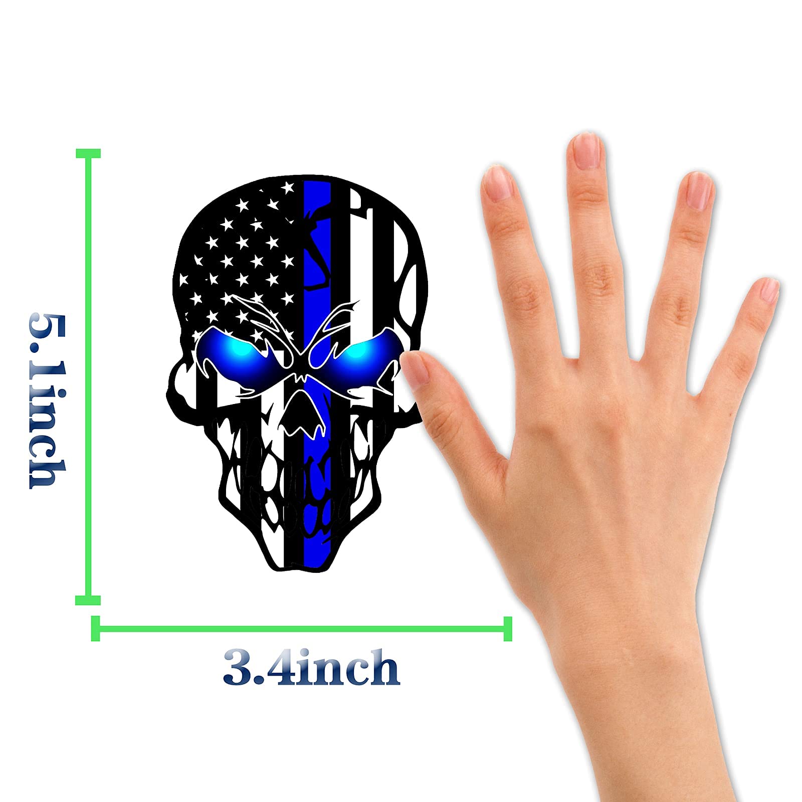 2 Pack Car Decals Stickers Skull Reflective Us Flag With Thin Blue Line, Honoring Police Law Enforcement Vinyl Stickers Van Truc