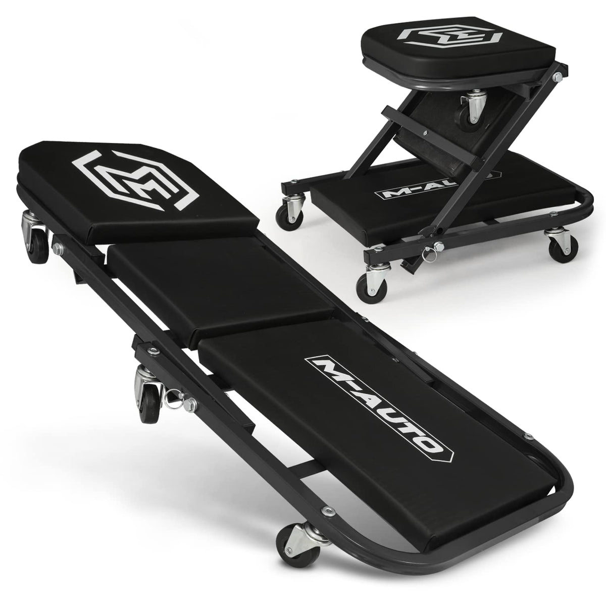 M-Auto Foldable Z Creeper 2-In-1 Rolling Folding Car Creeper & Seat, 36'' Adjustable Roller Garage Chair Lay Down Or Sit, 330Lbs