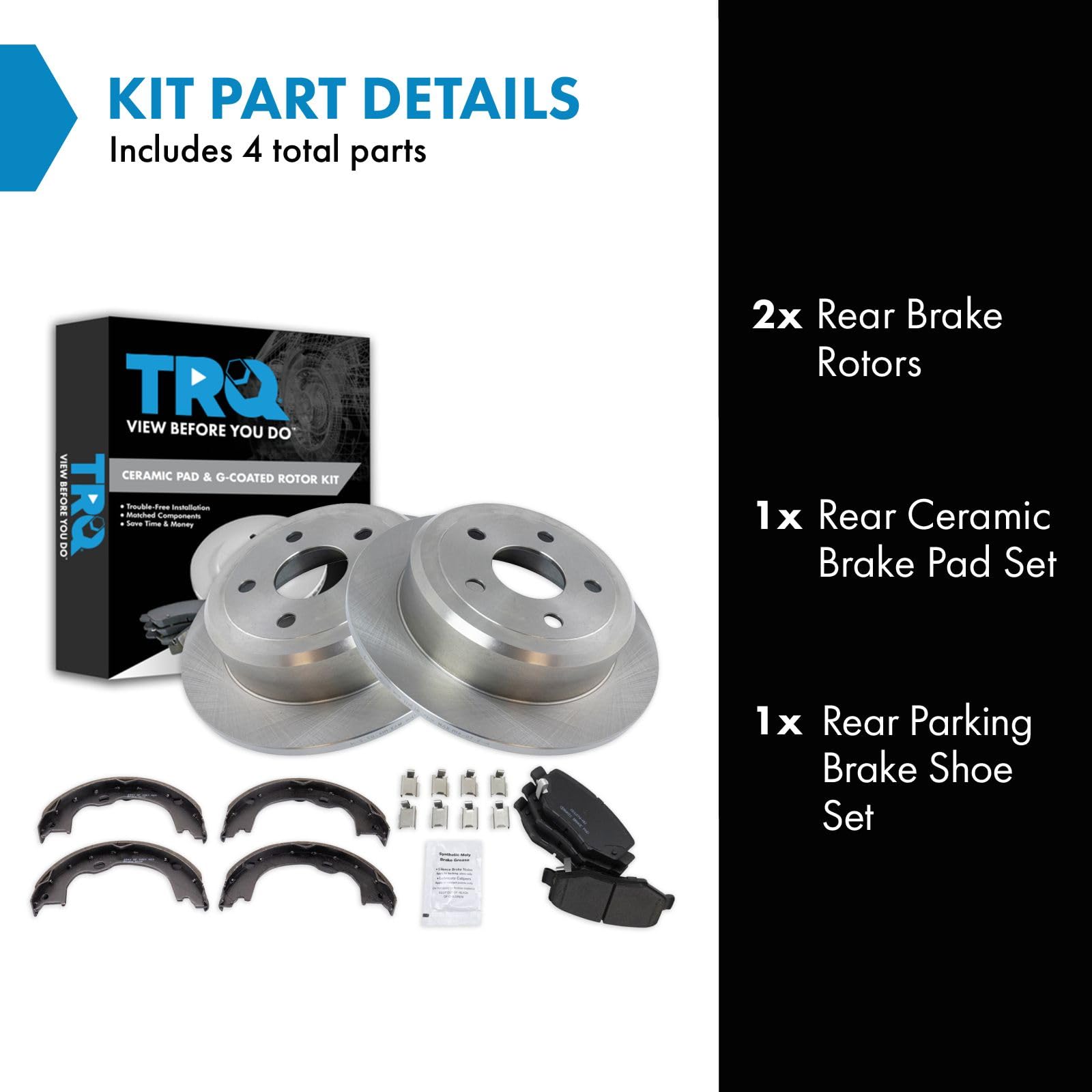 Trq Rear Brake Pad & Rotor Kit Brake Pads Brake Rotor Parking Brake Shoe Set Ceramic Compatible With 2007-2017 Jeep Wrangler 201