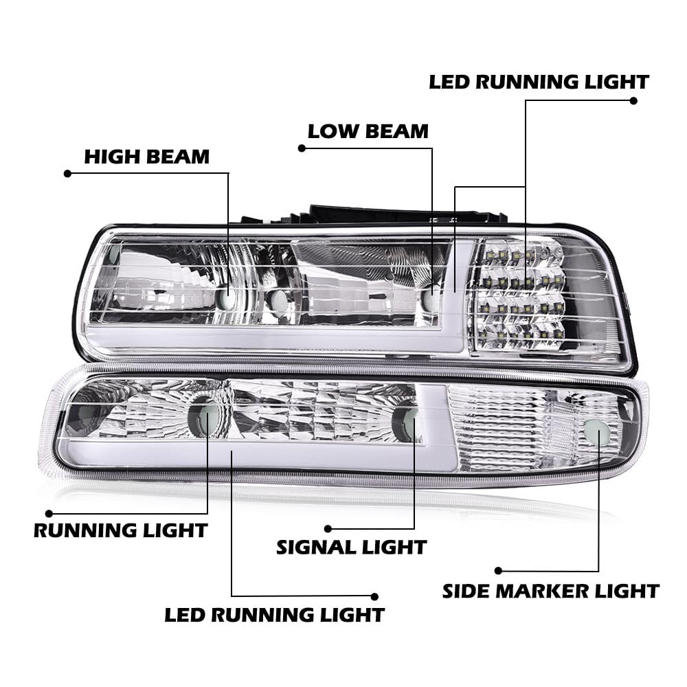 G-Plus Led Drl Headlights,Compatible With 1999-02 Chevy Silverado 1500 2500/2001-02 Silverado 1500Hd 2500Hd 3500/Fit 2000-06 Che
