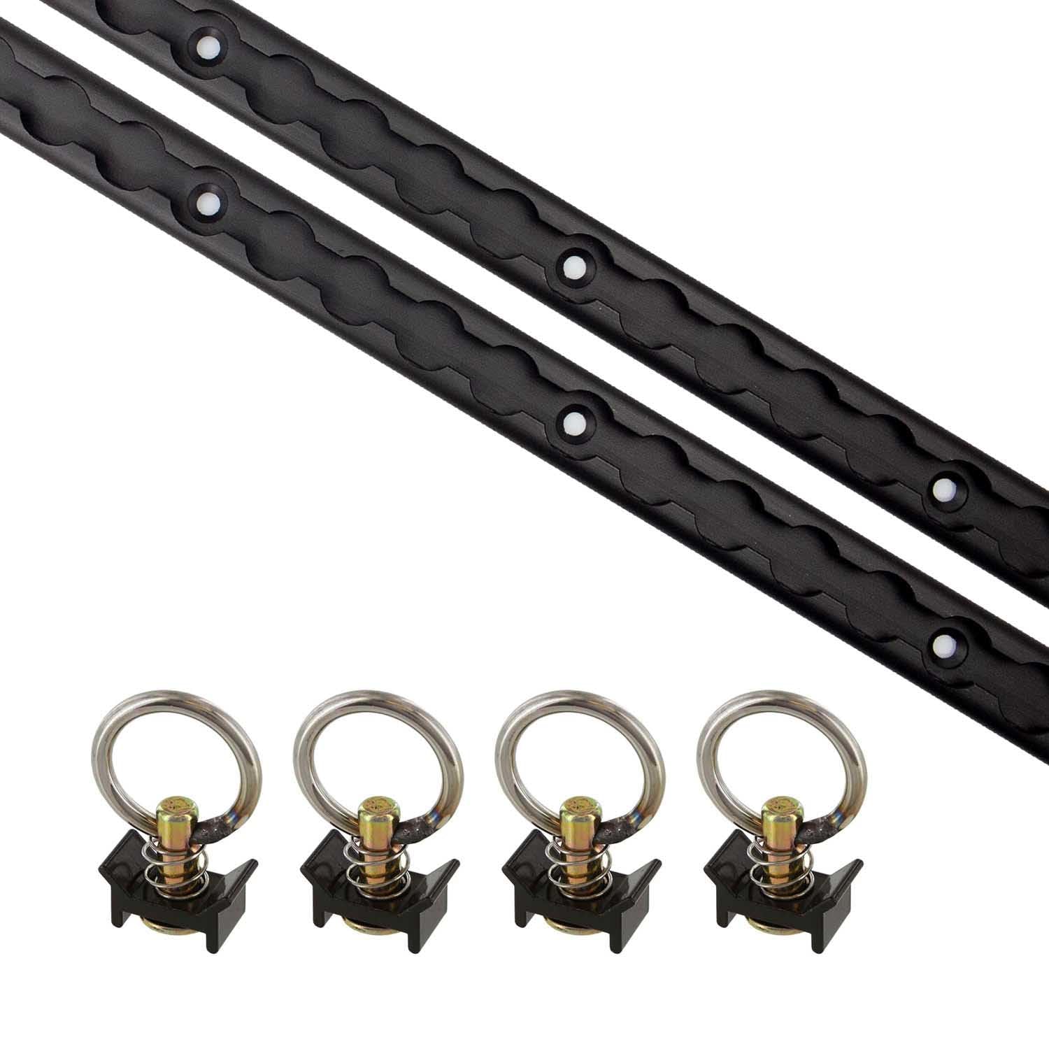 Us Cargo Control L Track Tie Down System, Includes (2) Usa Made 4-Foot Black Anodized Aluminum L-Track And (4) Black Single Stud