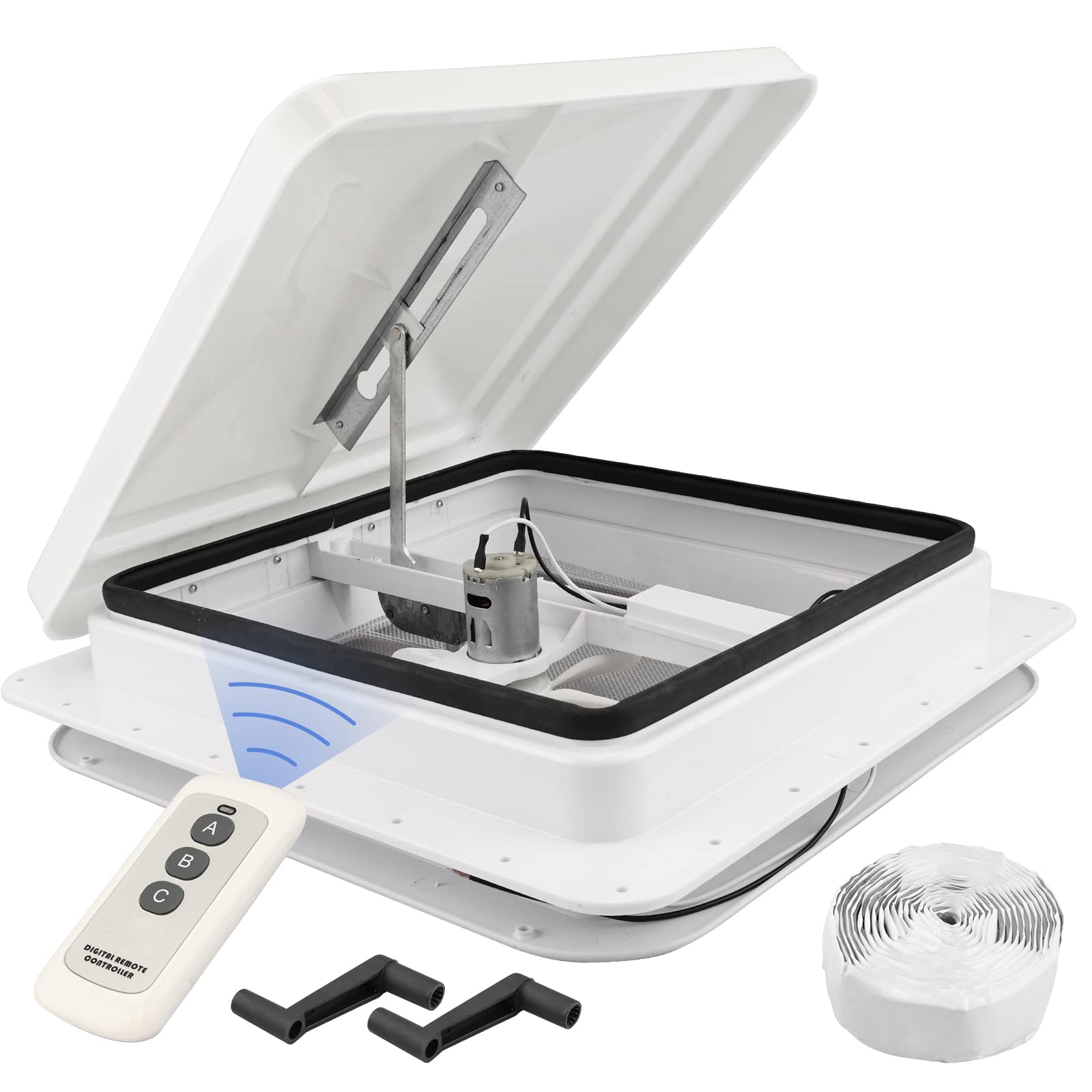 RVMATE 14'' Remote RV Roof Vent Fan for RV/Camper/Trailer, Remote Control Reversible Exhaust RV Roof Vent Fan White with 12V RV 