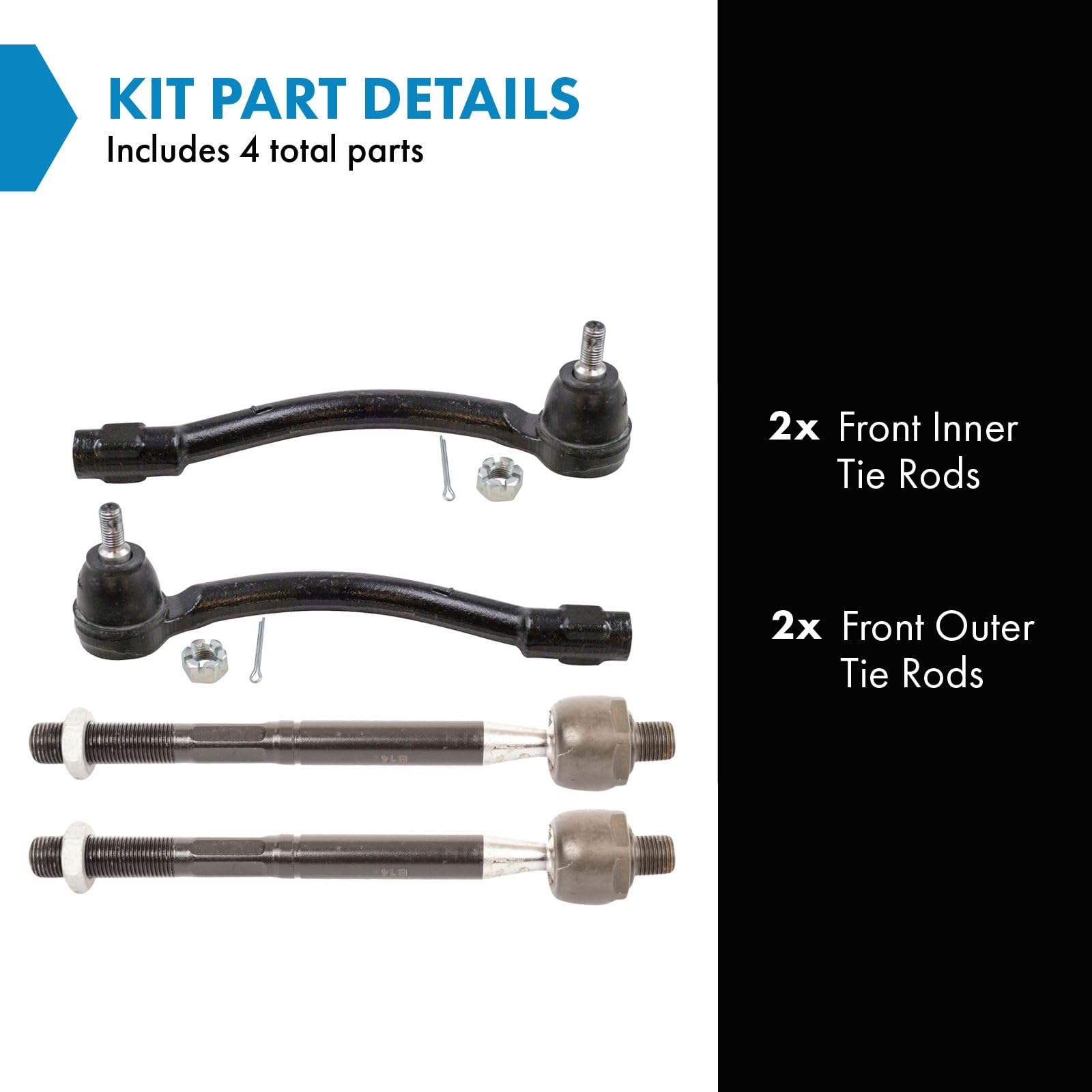 Trq Front Inner & Outer Tie Rod End Kit Set 4Pc Compatible With 2014-2019 Kia Soul 2015-2019 Soul Ev Es801074 Es801075 Ev801078