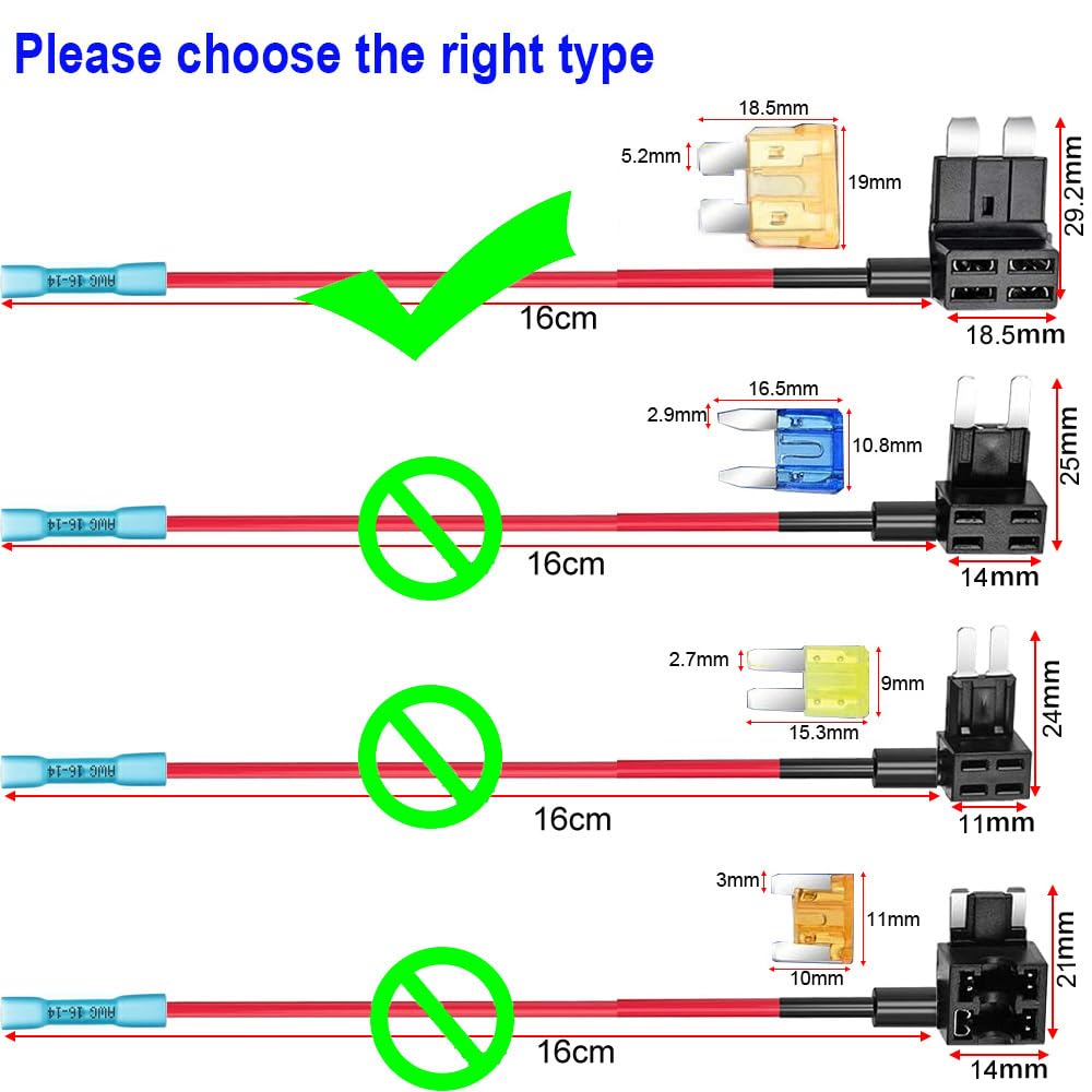 Gebildet 6Pcs 12V 24V Standard Add-A-Circuit Fuse Tap With Heat Shrink Terminals, Ats Medium Piggy Back Blade Holder With Wire H