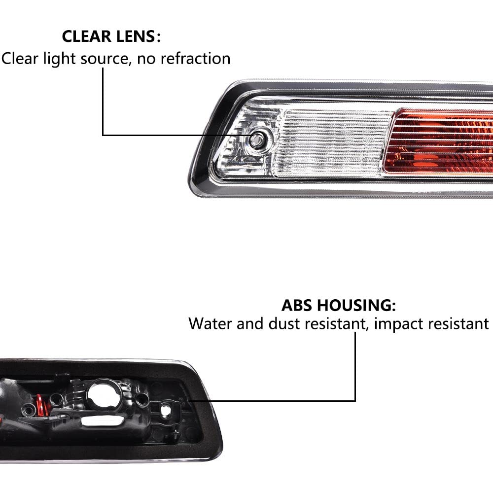 Pit66 Clear Third Brake Light, Compatible With Ford F150 Truck 2009 2010 2011 2012 2013 2014 High Mount Stop Light