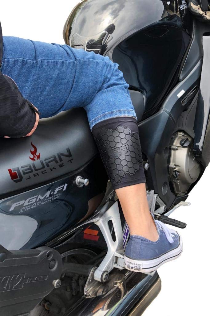 Burn Jacket Motorcycle Exhaust Pipe Sleeve - Dual Layer Protection, 12.5-16.5" Calf Guard, Black Fabric, Model BURN1