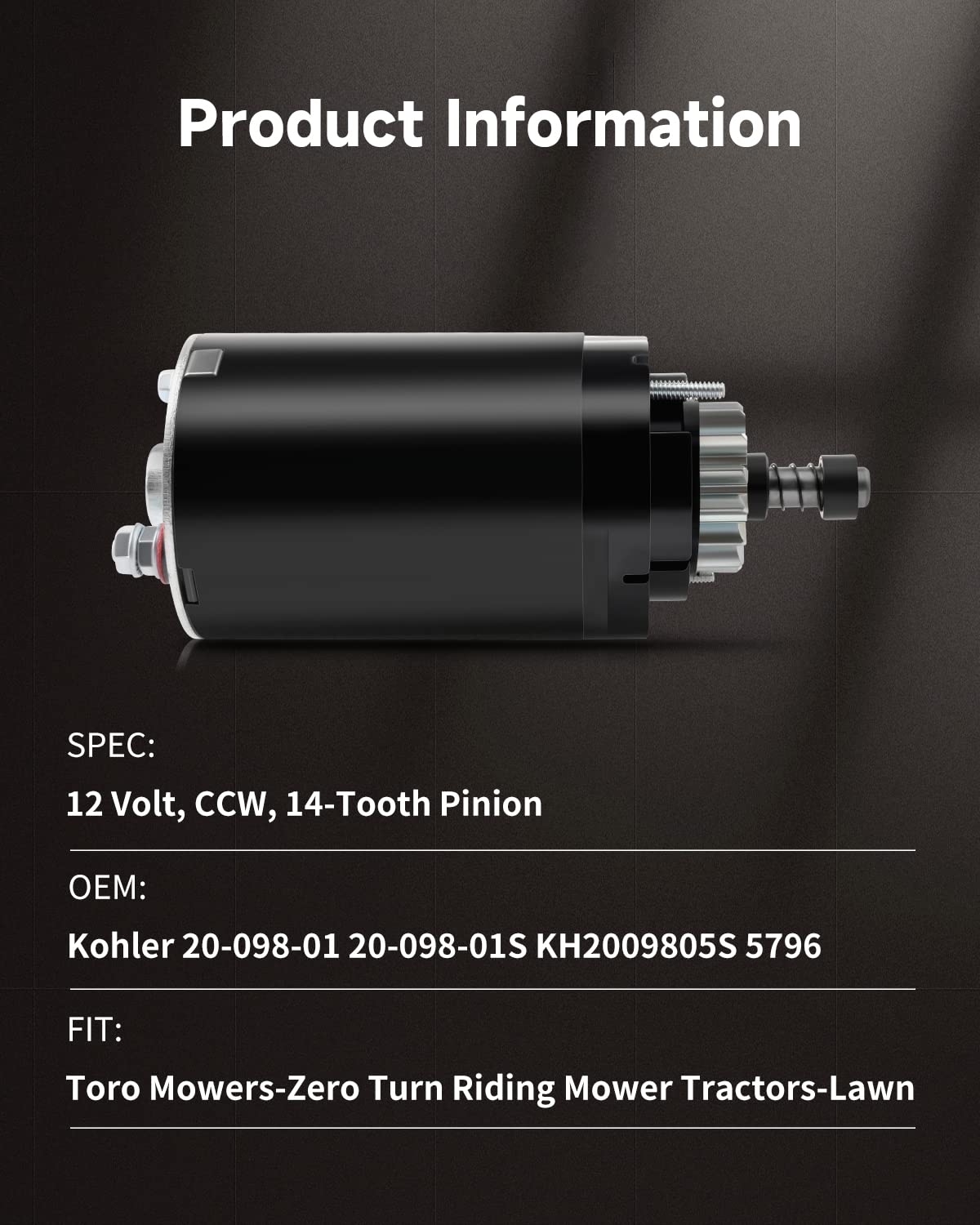 Ocpty Starter Fit For Kohler 18 19 21 Hp 20-098-01 20-098-01S 20-098-05 20-098-05S 20-098-06 20-098-06S 20-098-08 20-098-10 20-098-10S For Toro For New Holland K0H2009805S Kh2009805S 5796