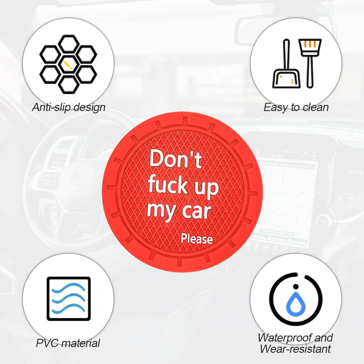 2 Pack Car Cup Holder Coasters, 2.75 Inch Non-Slip Pvc Insert Cup Coaster, Anti-Scratch Auto Cup Mats For Women Men, Vehicle Int