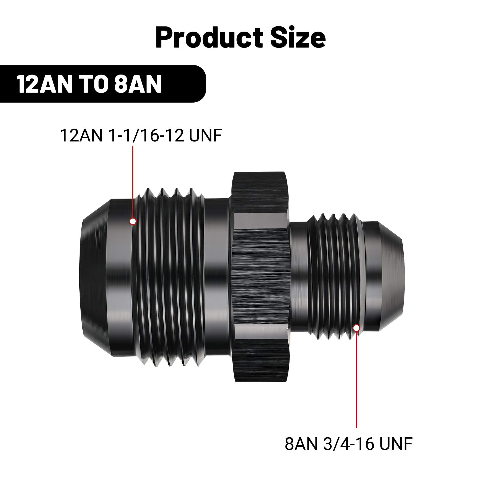 EVIL ENERGY 12AN Male to AN8 Male Flare Reducer Coupler Union Straight Adapter Fitting Black