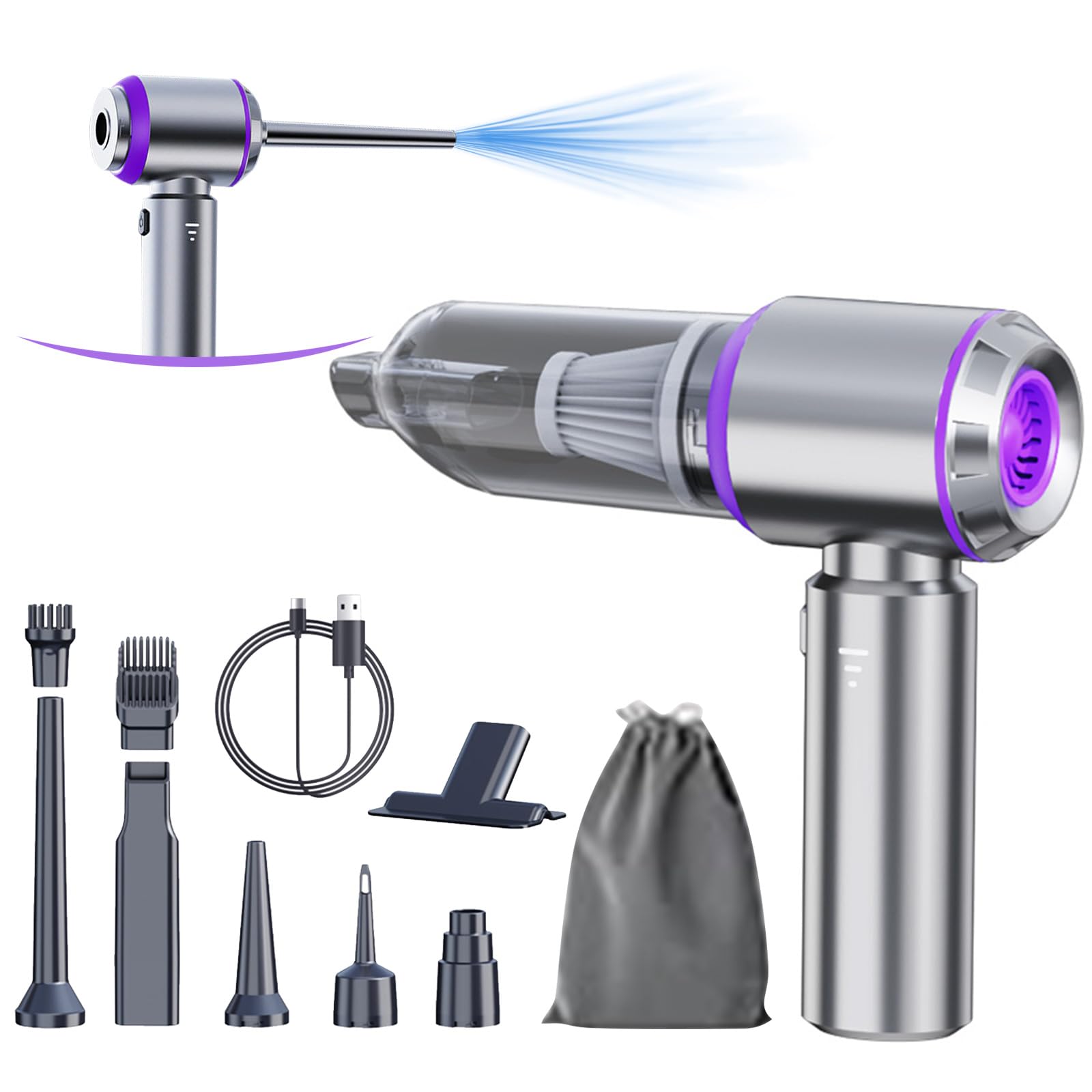 Car Vacuum Portable Cordless 20000Pa High Power Mini Vacuum Cleaner 4-In-1 Compressed Air Duster & Air Blower & Pump Hand Held V